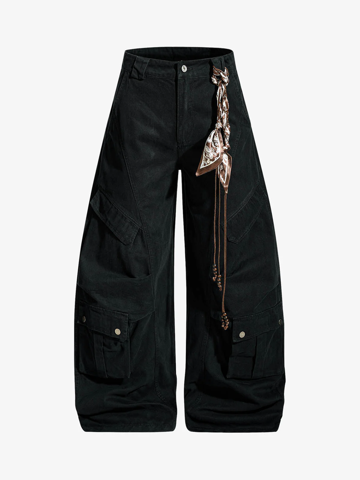 Draped Fabric Accessories Deconstructed Wide Leg Cargo Pants - Image 6