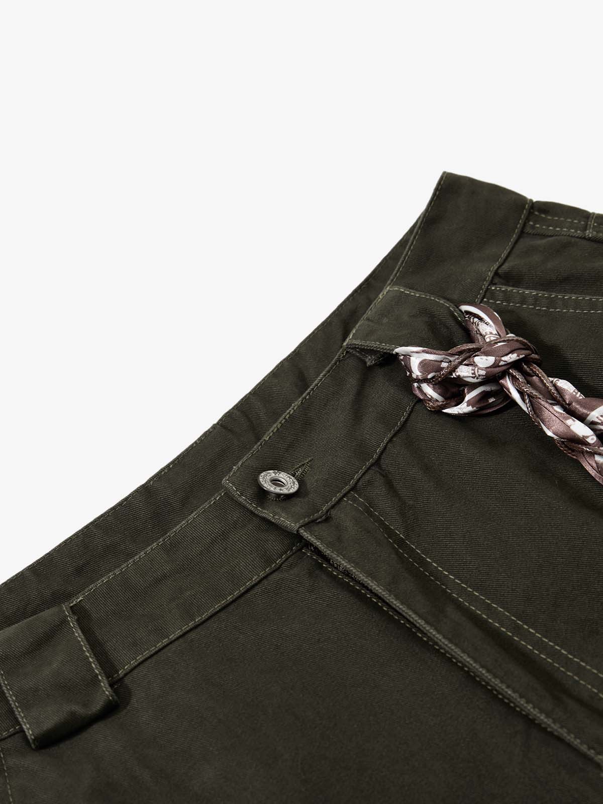 Draped Fabric Accessories Deconstructed Wide Leg Cargo Pants - Image 9