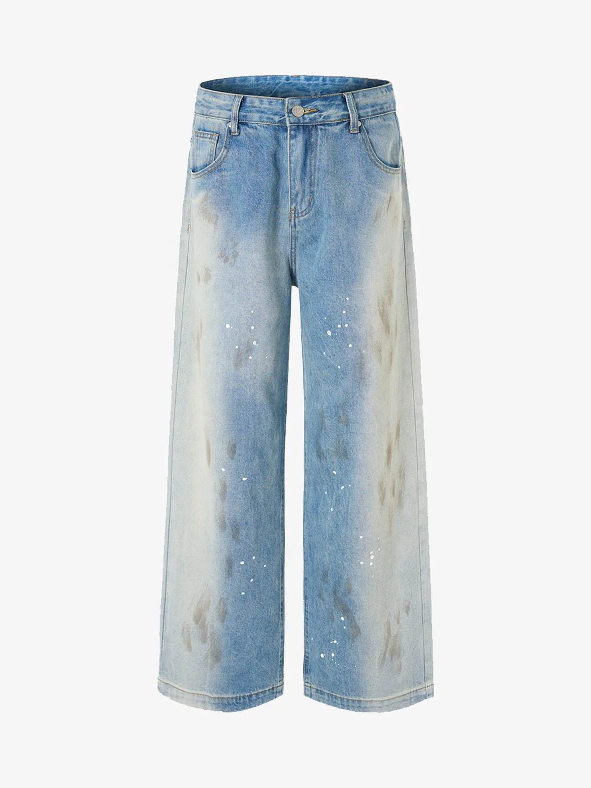 Vintage Heavy Splatter Washed Denim Wide Leg Jeans - Image 2