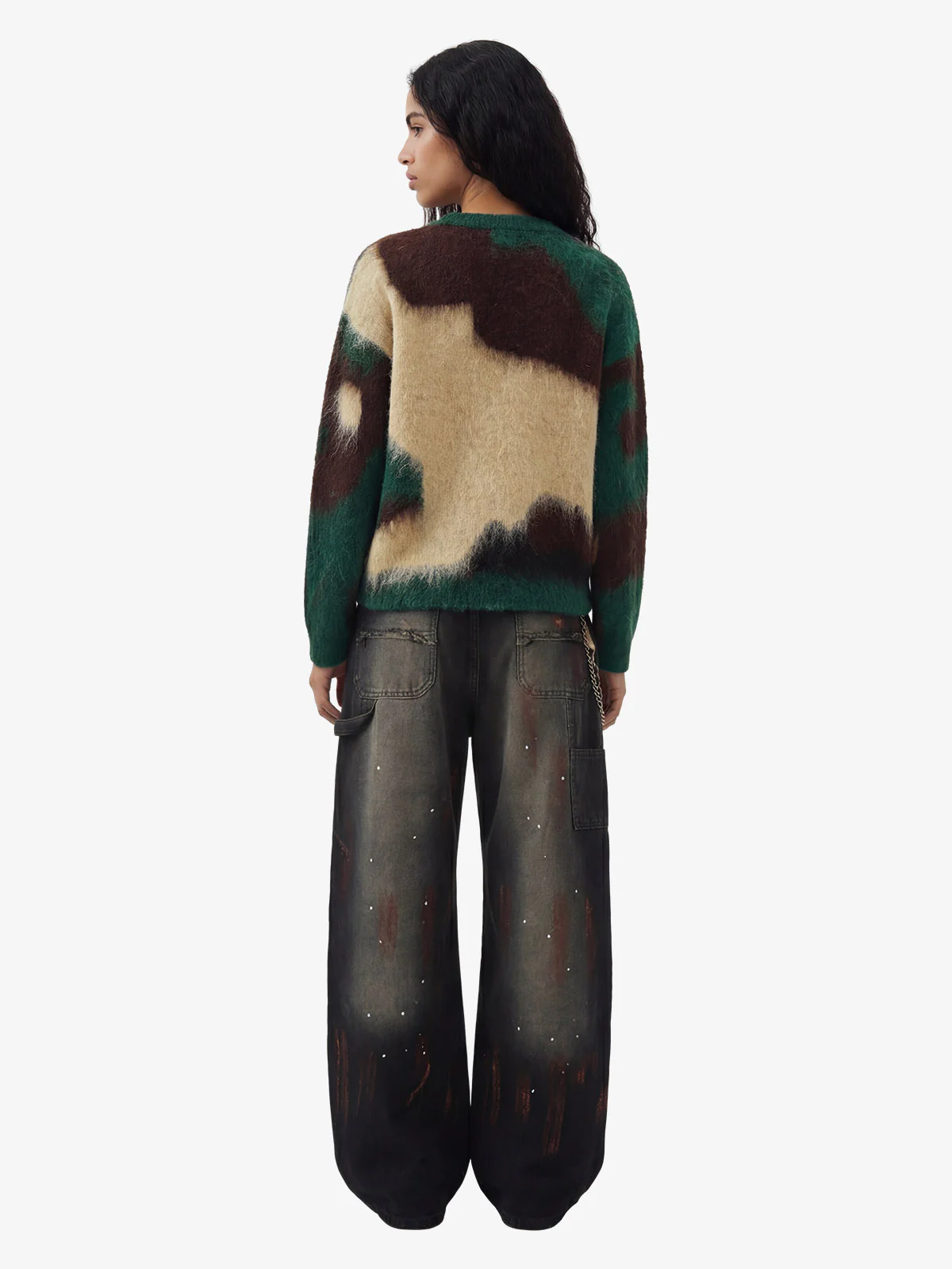 Embroidered Camouflage Shaggy Knitted Sweater - Image 5