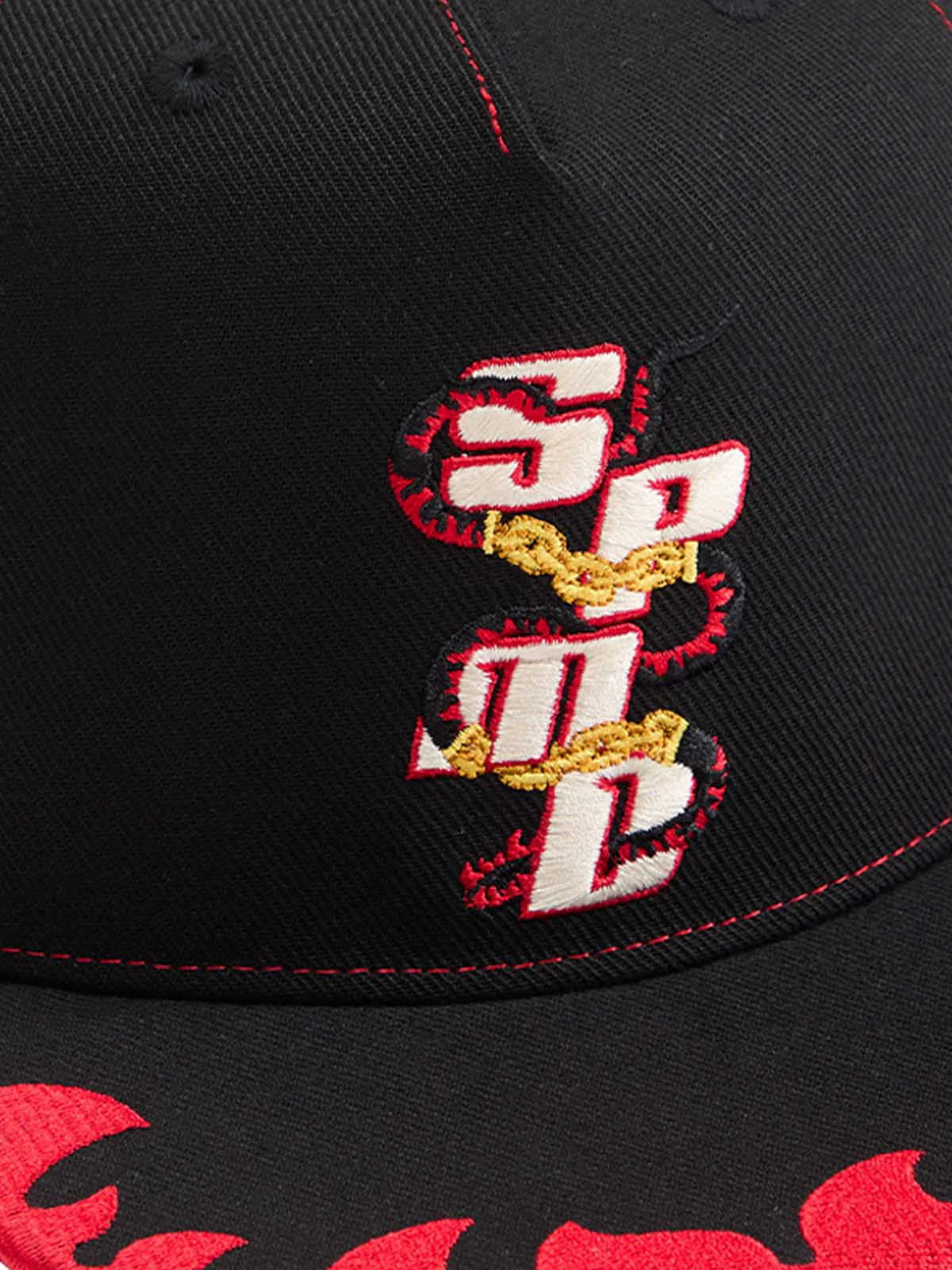 Embroidered Flame-Trimmed Black Baseball Cap - 2365 - Image 3