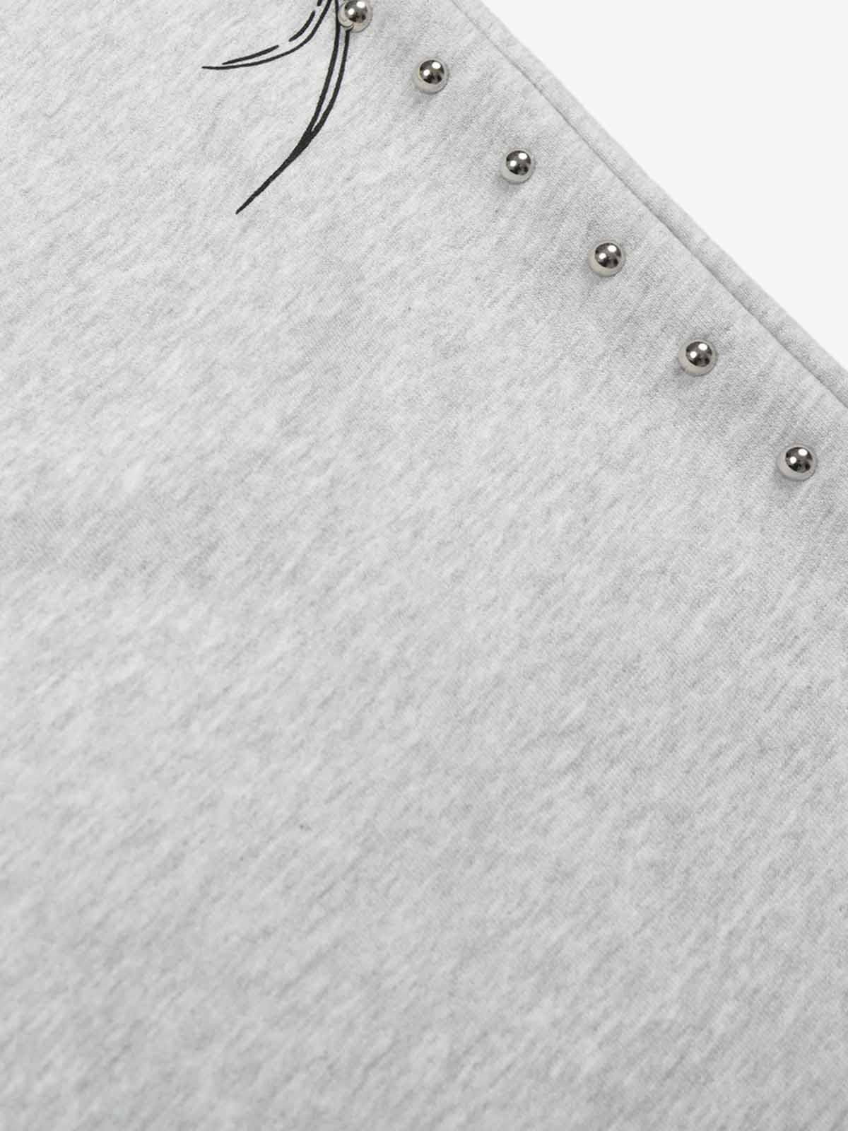 Embroidered Graphic Studded Hoodie and  Wide Leg Sweatpants Set - Image 18