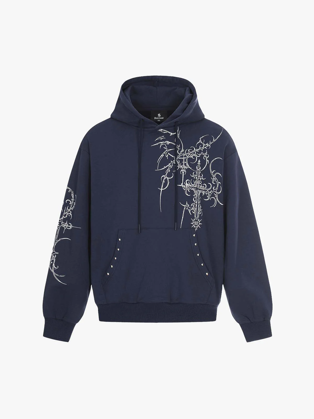 Embroidered Graphic Studded Hoodie and  Wide Leg Sweatpants Set - Image 3