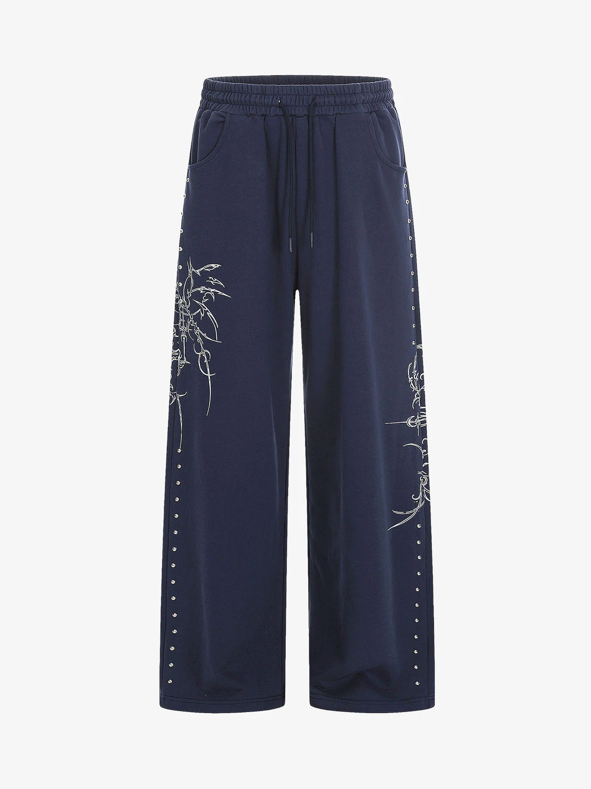 Embroidered Graphic Studded Hoodie and  Wide Leg Sweatpants Set - Image 5