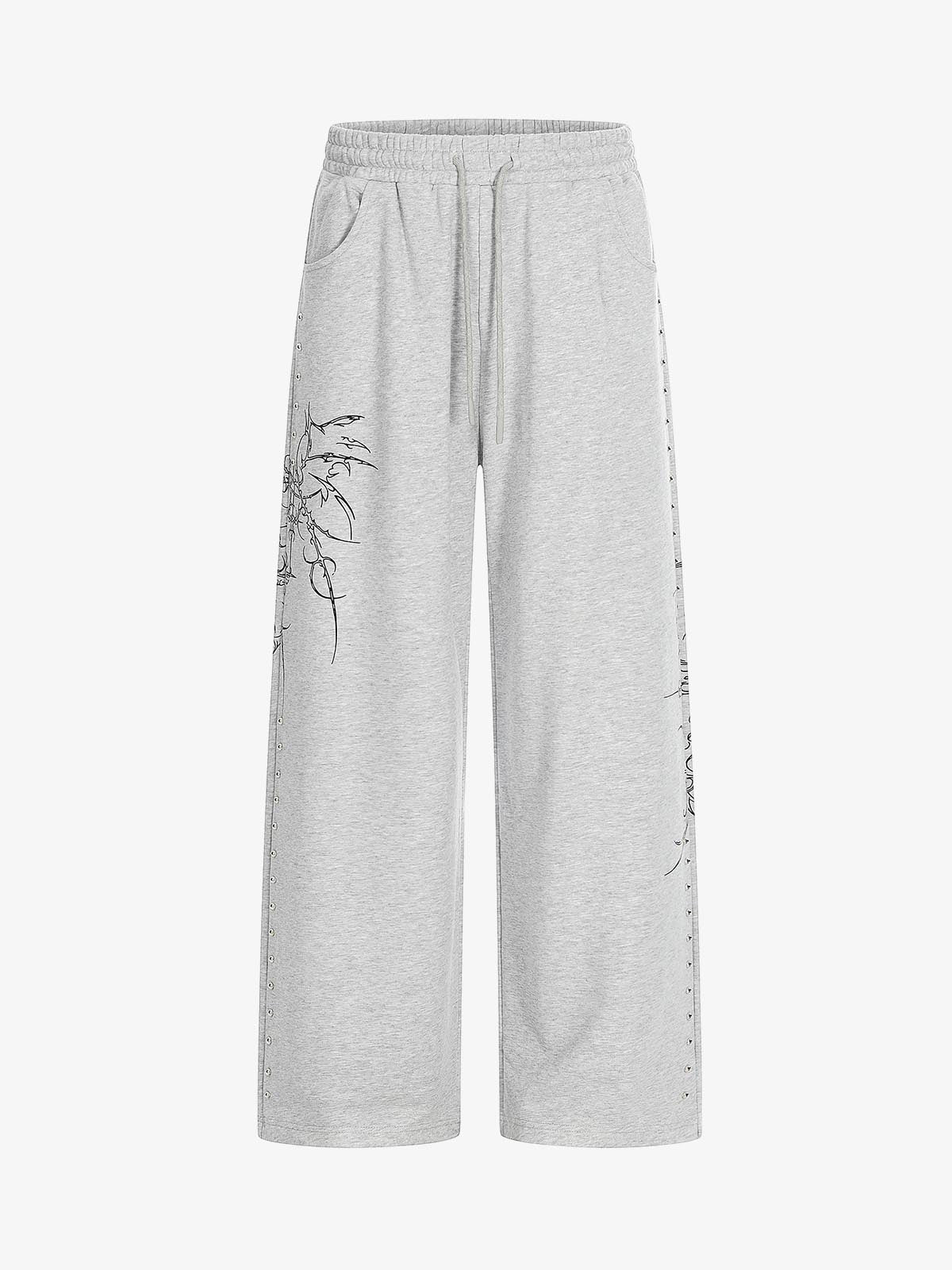 Embroidered Graphic Studded Hoodie and  Wide Leg Sweatpants Set - Image 6