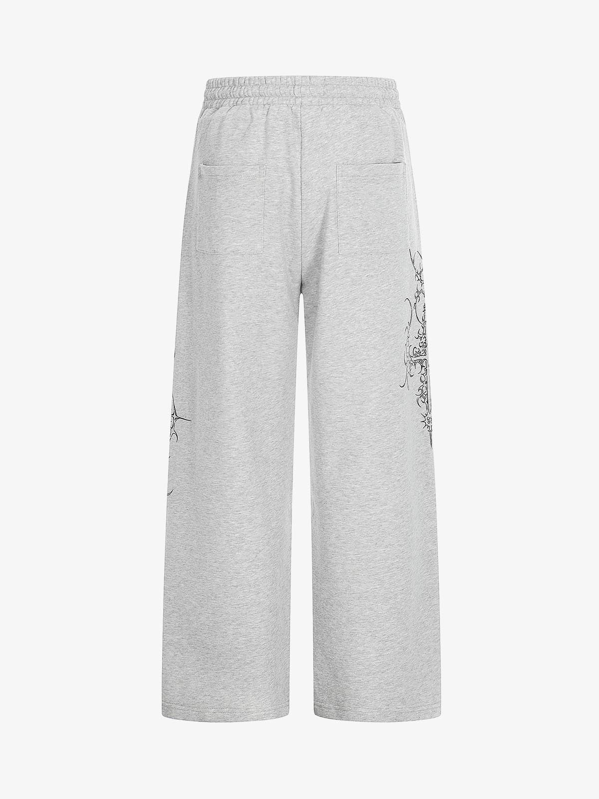 Embroidered Graphic Studded Hoodie and  Wide Leg Sweatpants Set - Image 7