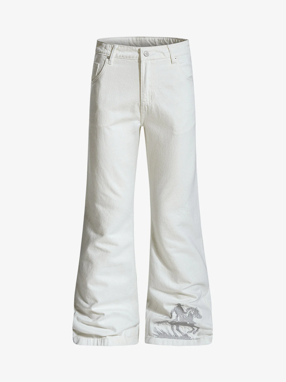 Embroidered Horse Wide Leg Denim Flare Jeans