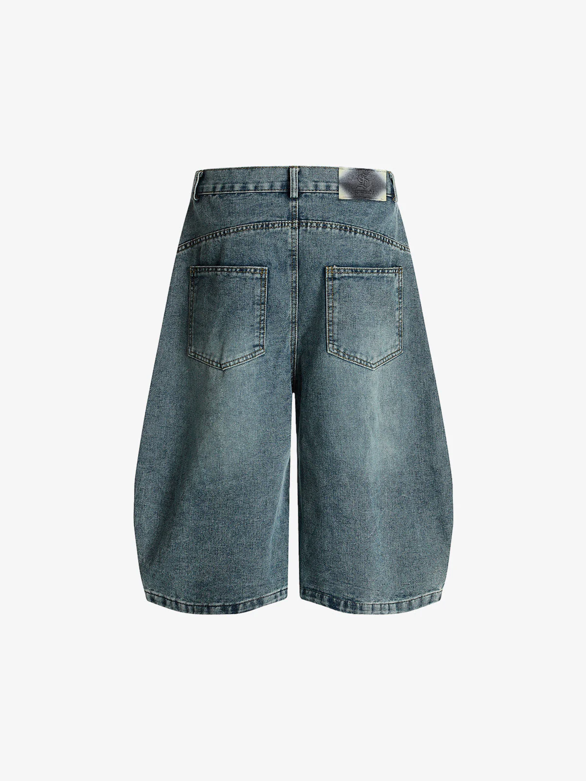 Faded Striped Panel Stitch Wide Leg Denim Jorts - Image 3