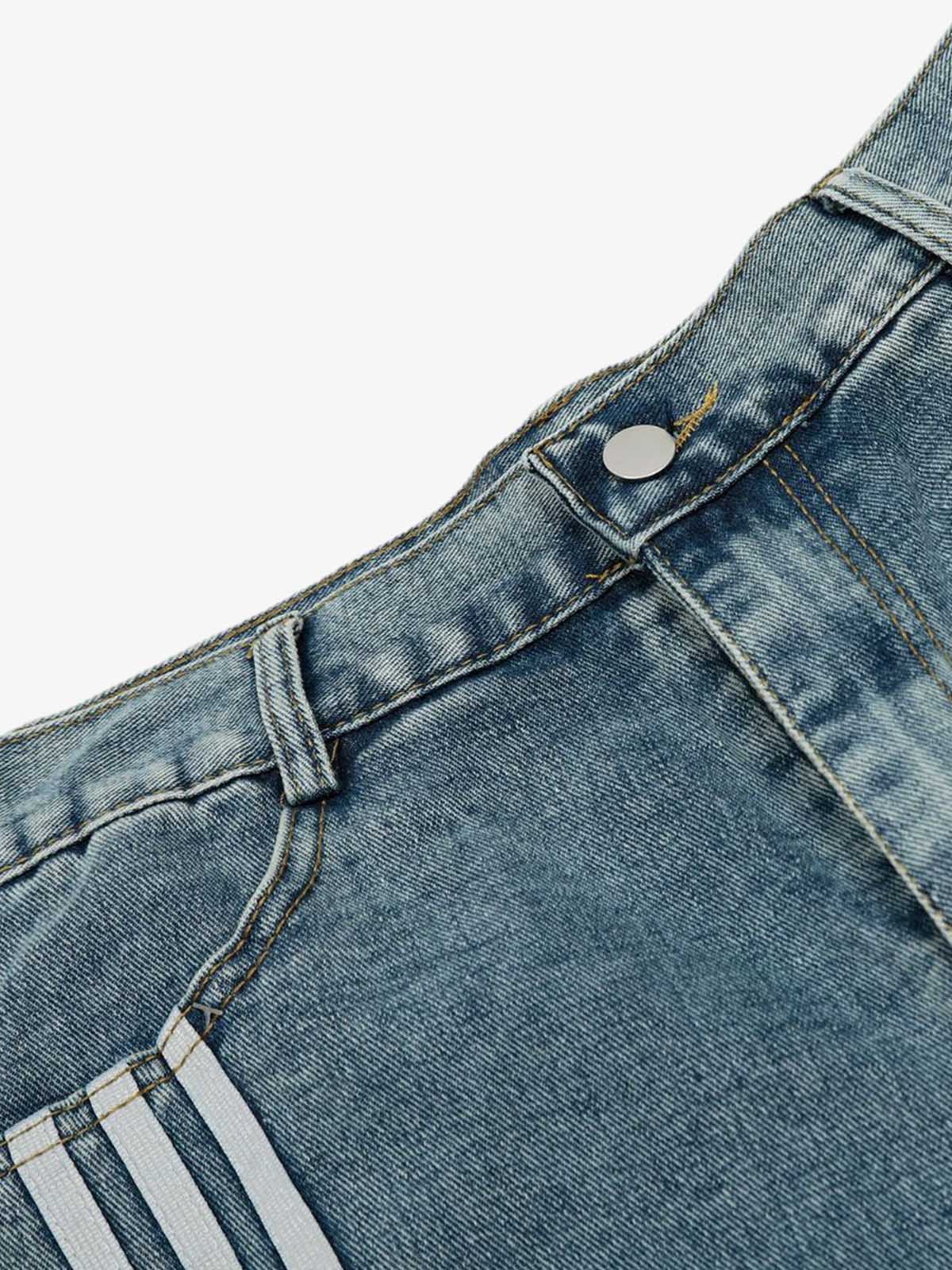 Faded Striped Panel Stitch Wide Leg Denim Jorts - Image 5