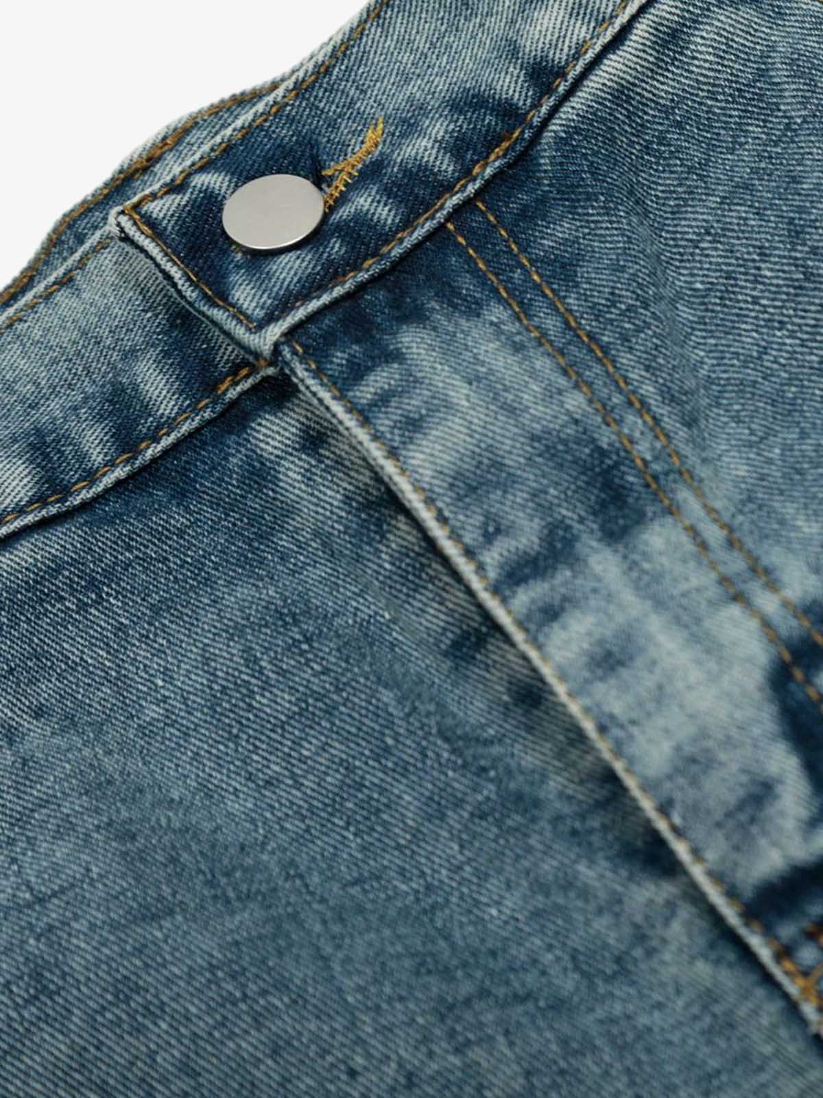 Faded Striped Panel Stitch Wide Leg Denim Jorts - Image 6
