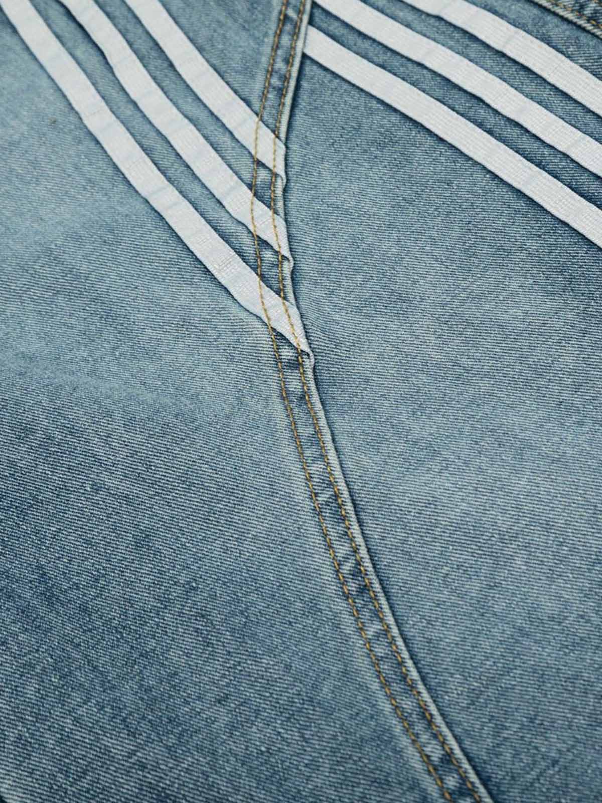 Faded Striped Panel Stitch Wide Leg Denim Jorts - Image 7