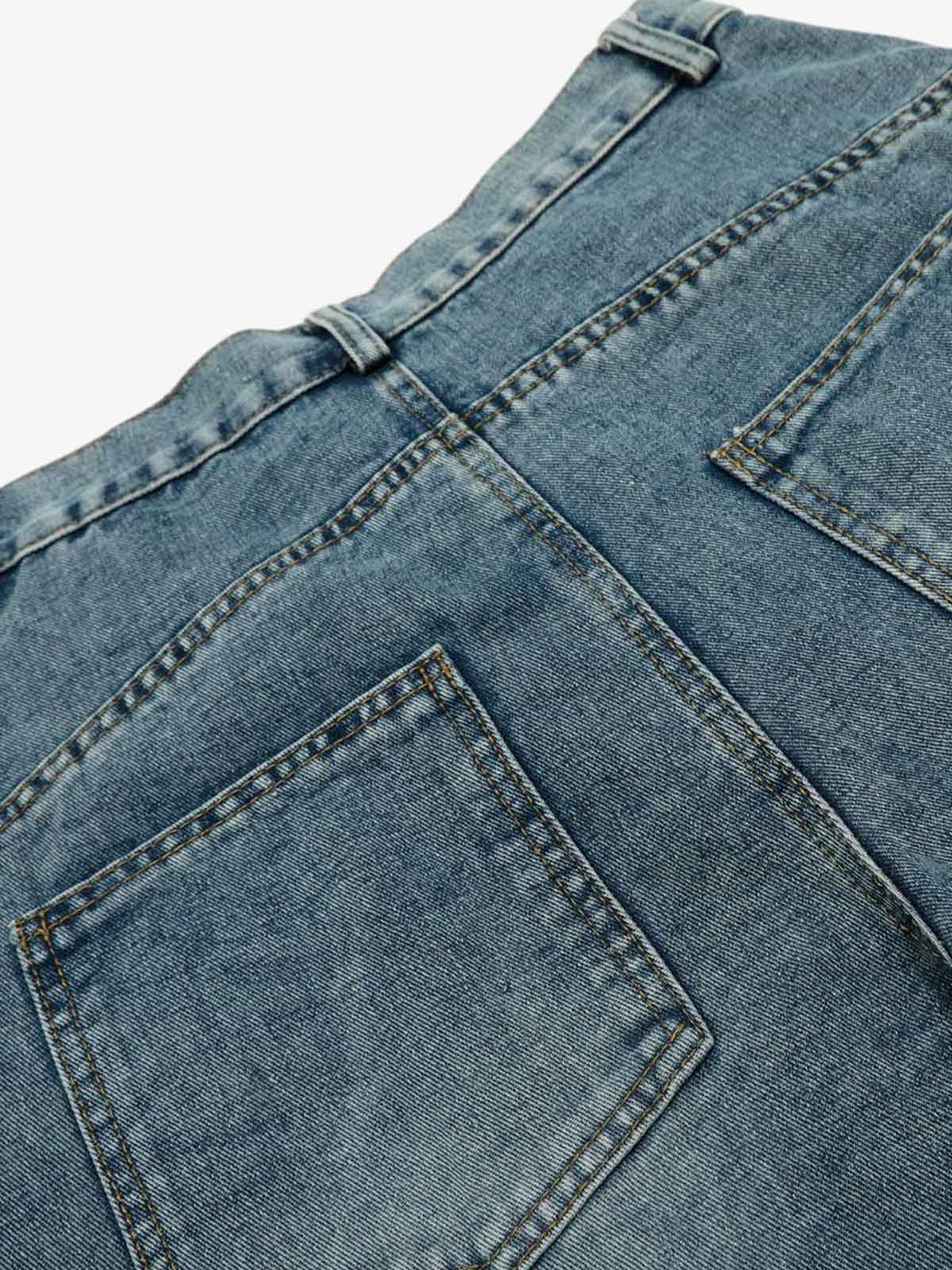 Faded Striped Panel Stitch Wide Leg Denim Jorts - Image 8
