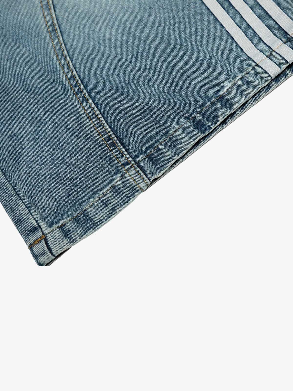 Faded Striped Panel Stitch Wide Leg Denim Jorts - Image 9