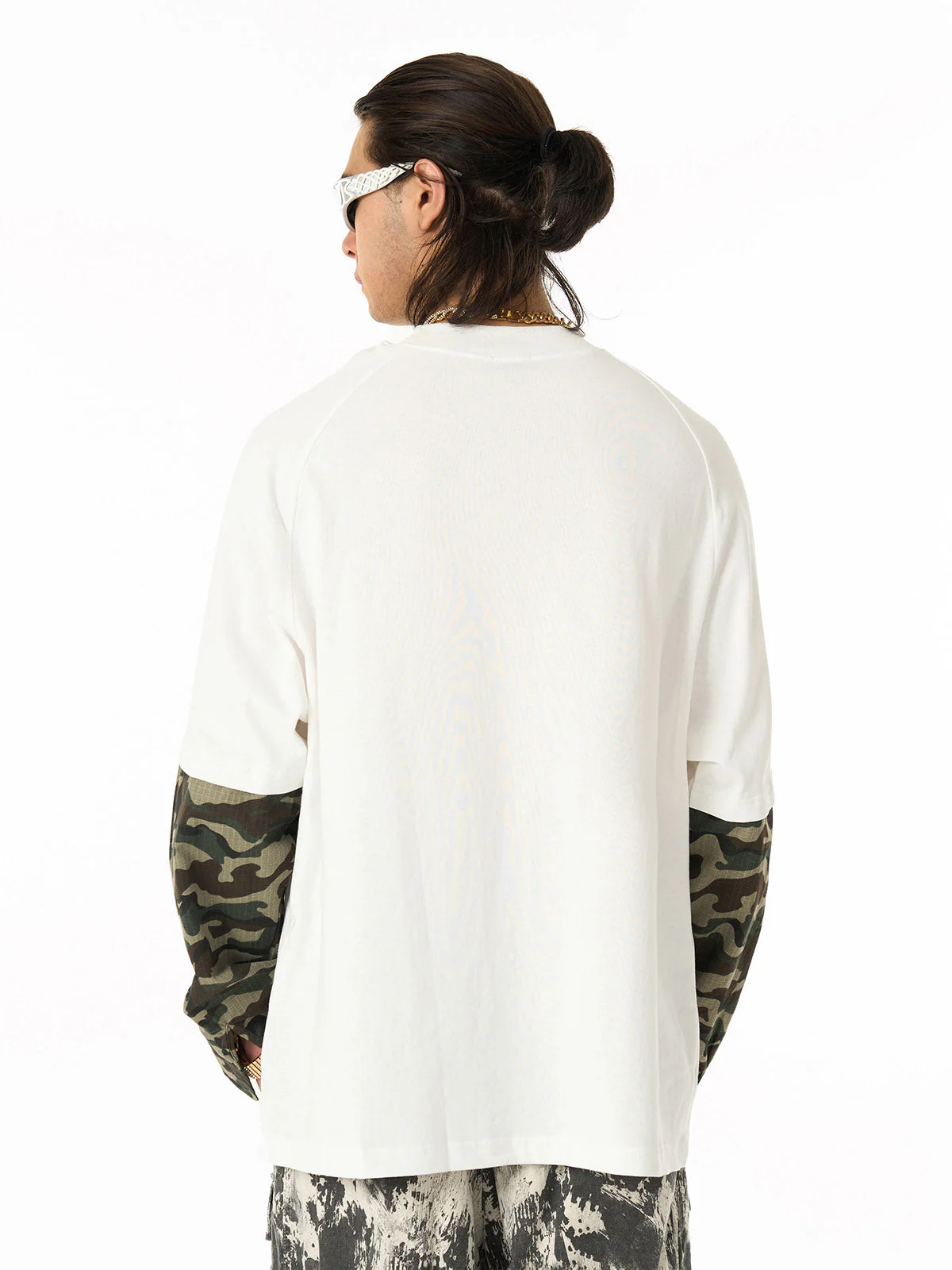 Fake Two-Piece Camouflage Patchwork Long Sleeve T-Shirt - Image 5