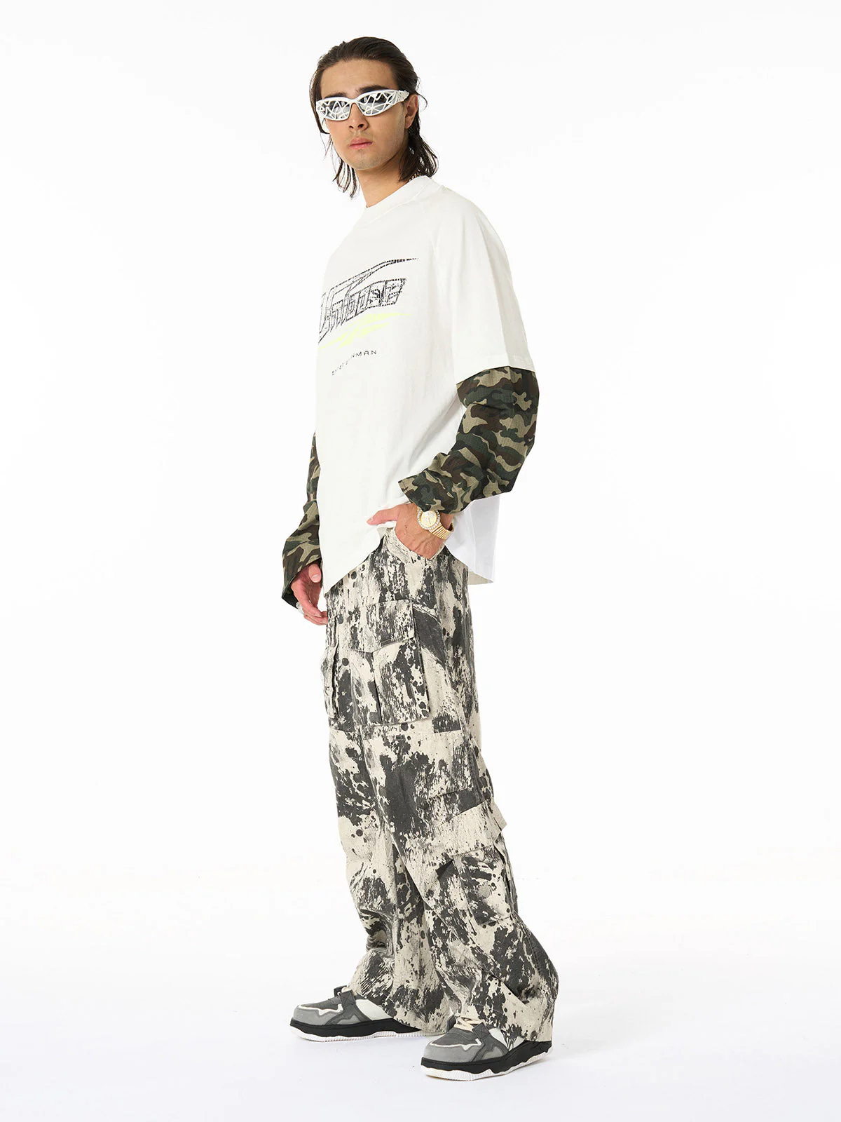 Fake Two-Piece Camouflage Patchwork Long Sleeve T-Shirt - Image 6