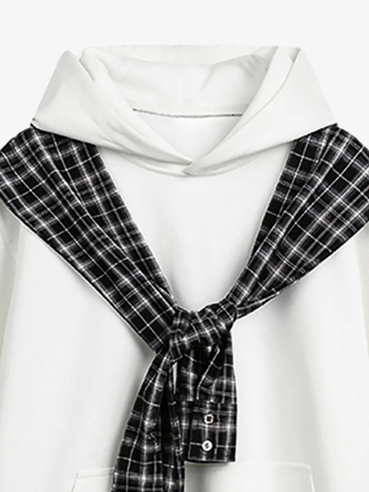 Fake Two-Piece Plaid Shirt Scarf Design Hoodie - Image 16