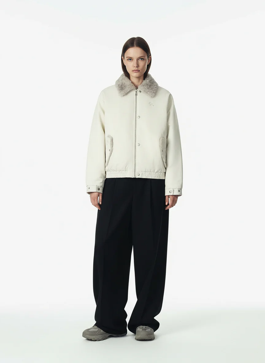 Faux Fur Collar Zipper Padded Bomber Jacket - Image 3