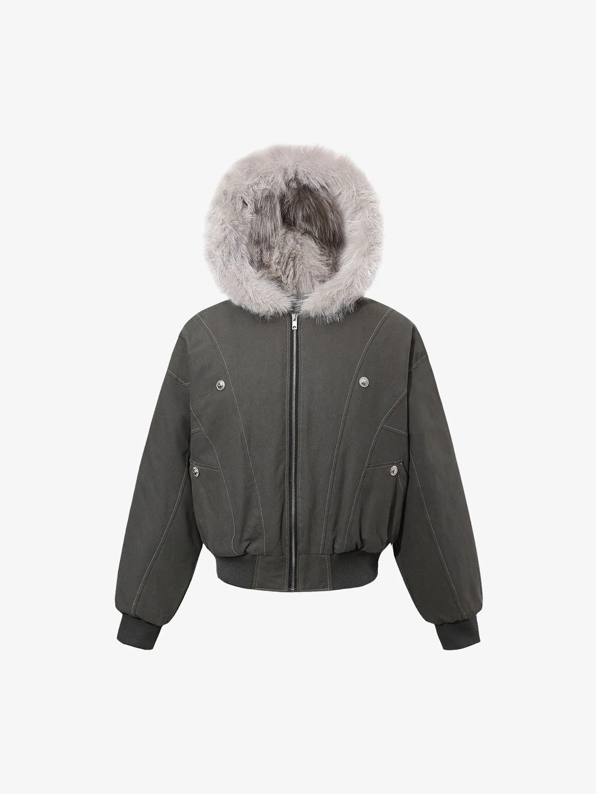 Faux Fur Hooded Padded Bomber Jacket - Image 2