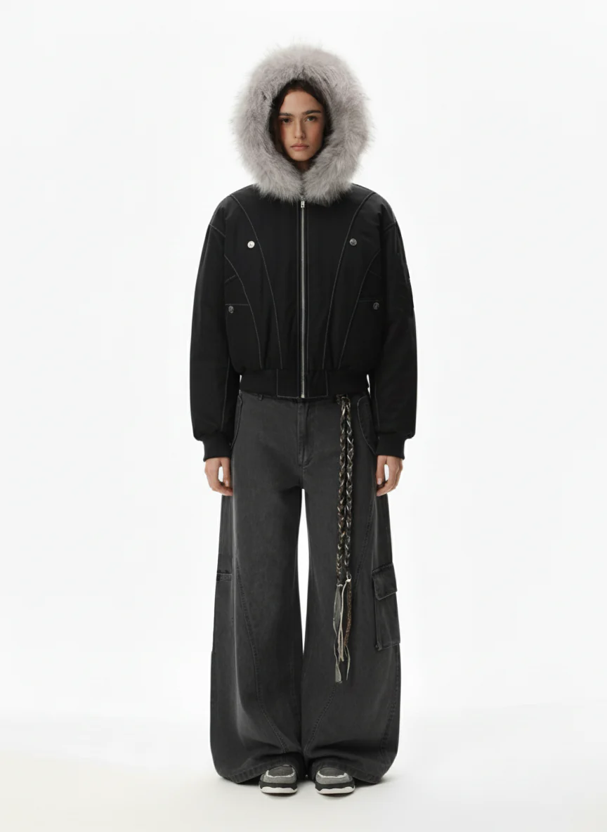 Faux Fur Hooded Padded Bomber Jacket - Image 4