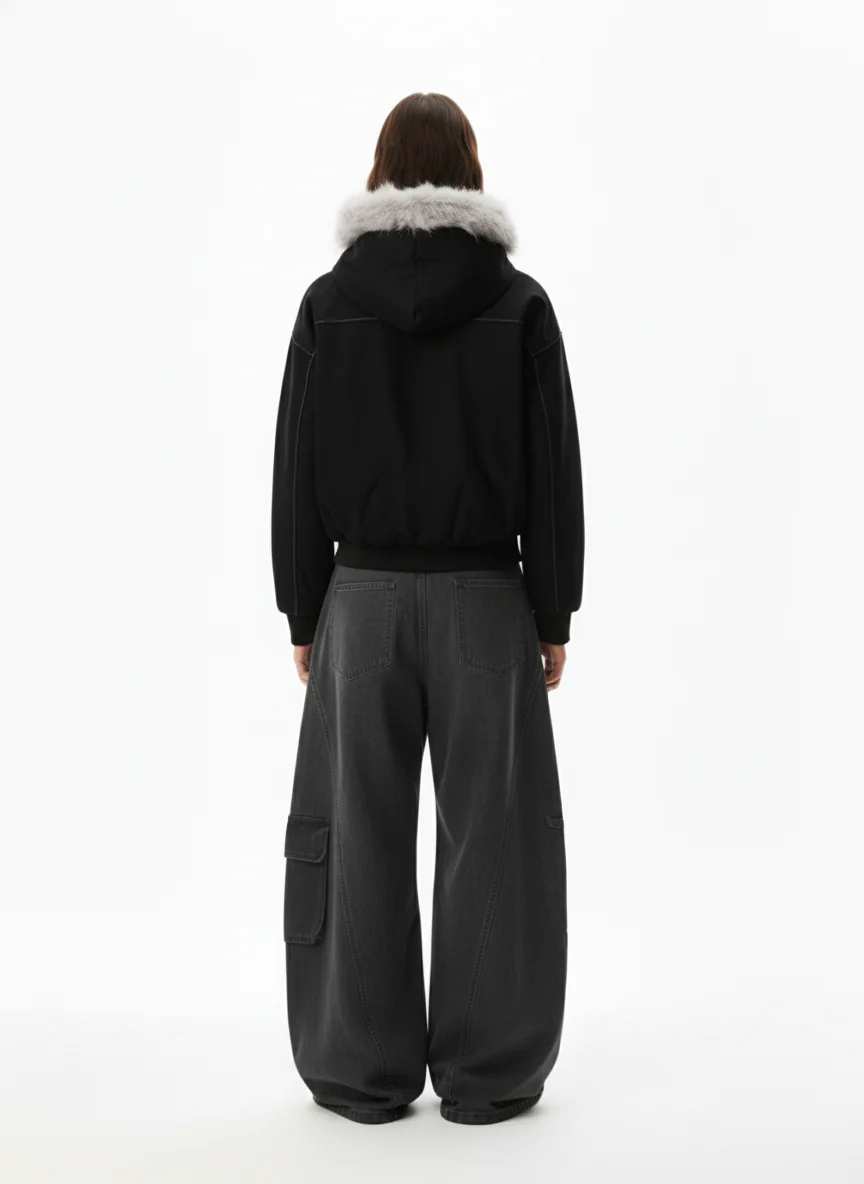 Faux Fur Hooded Padded Bomber Jacket - Image 5