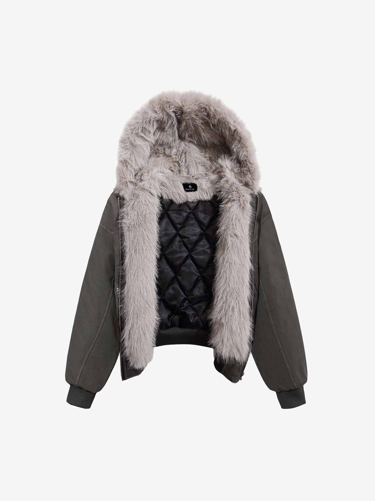 Faux Fur Hooded Padded Bomber Jacket - Image 9