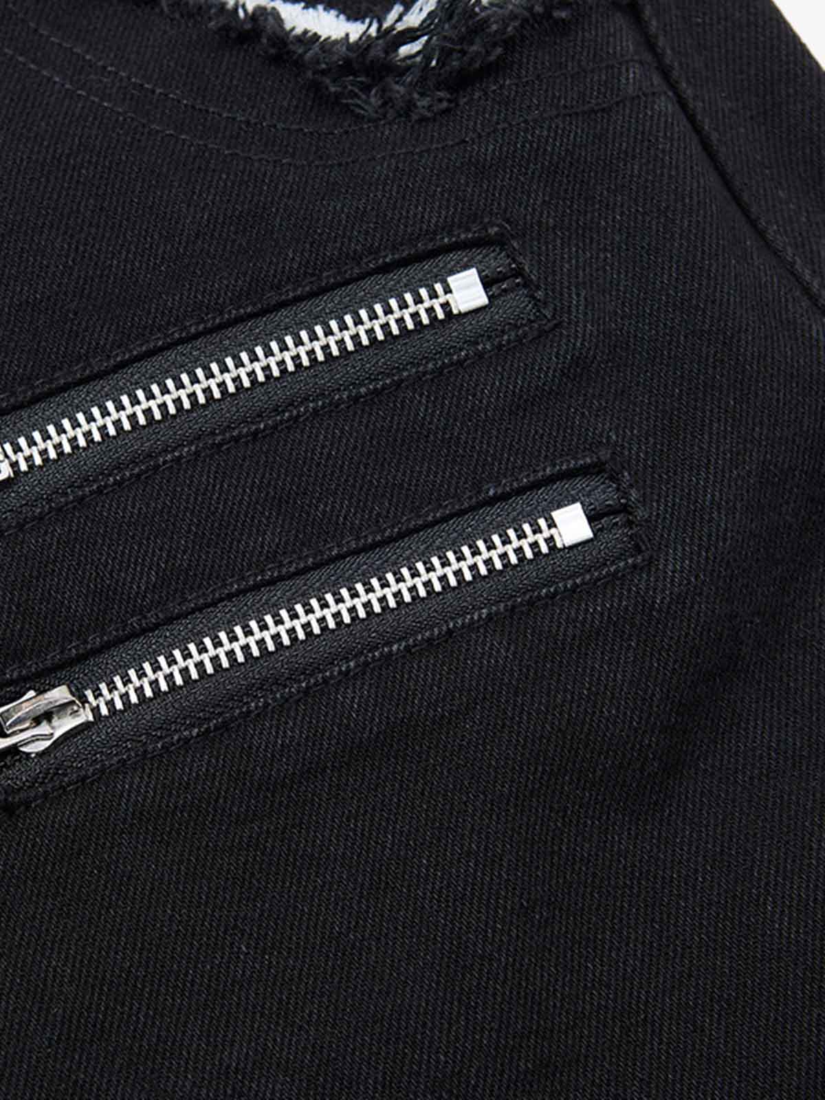 Faux Fur Trim Detail Multi-Pocket Wide Leg Cargo Jeans - Image 3