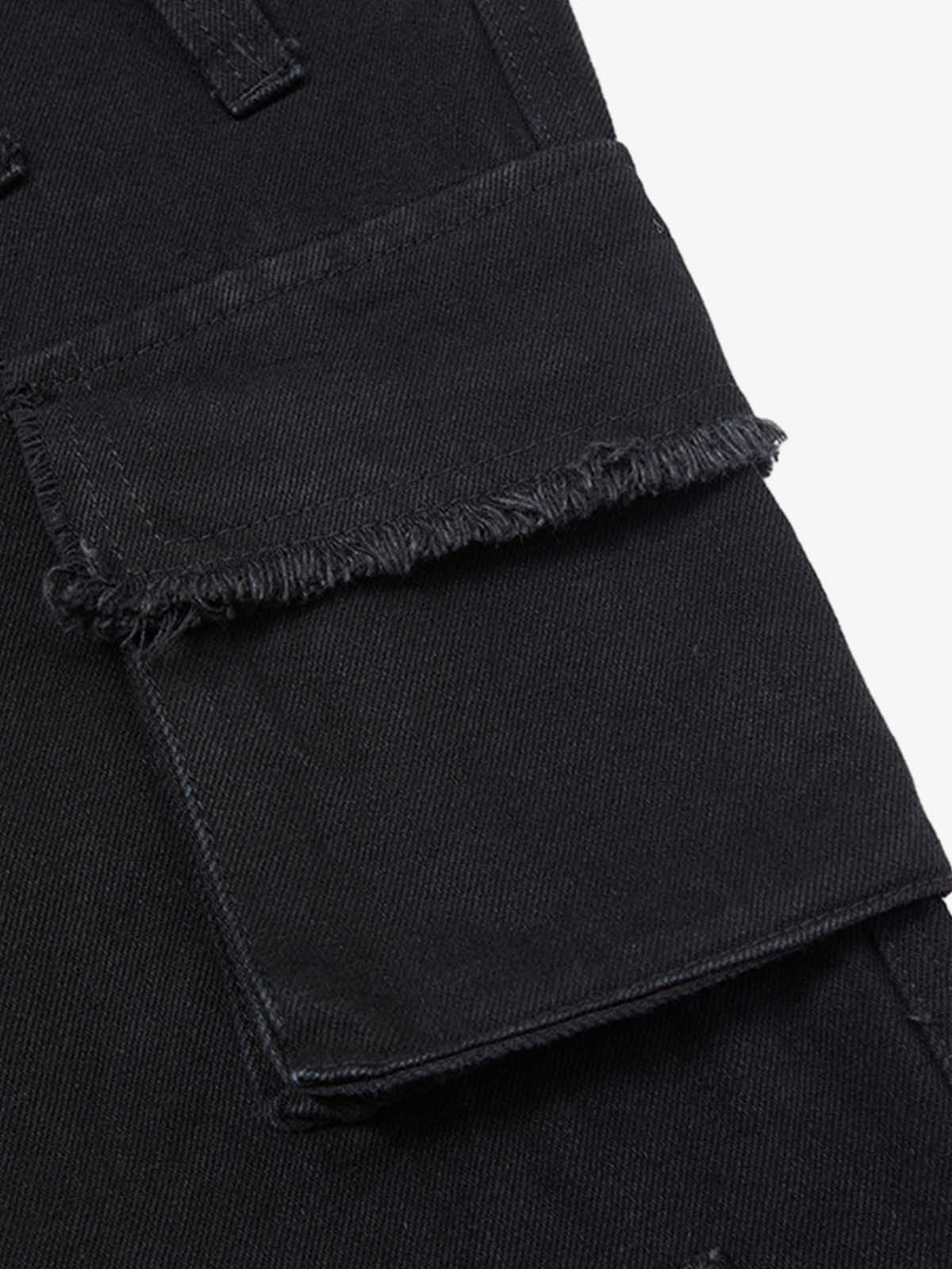 Faux Fur Trim Detail Multi-Pocket Wide Leg Cargo Jeans - Image 5