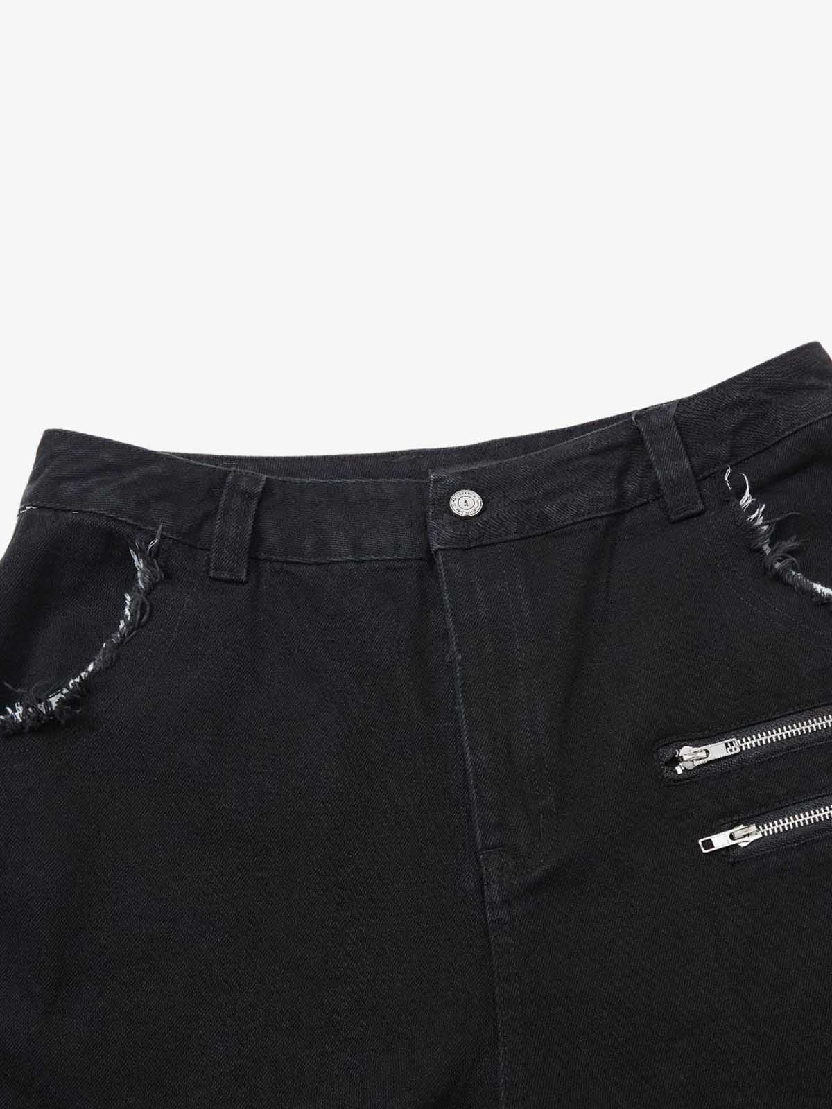 Faux Fur Trim Detail Multi-Pocket Wide Leg Cargo Jeans - Image 7