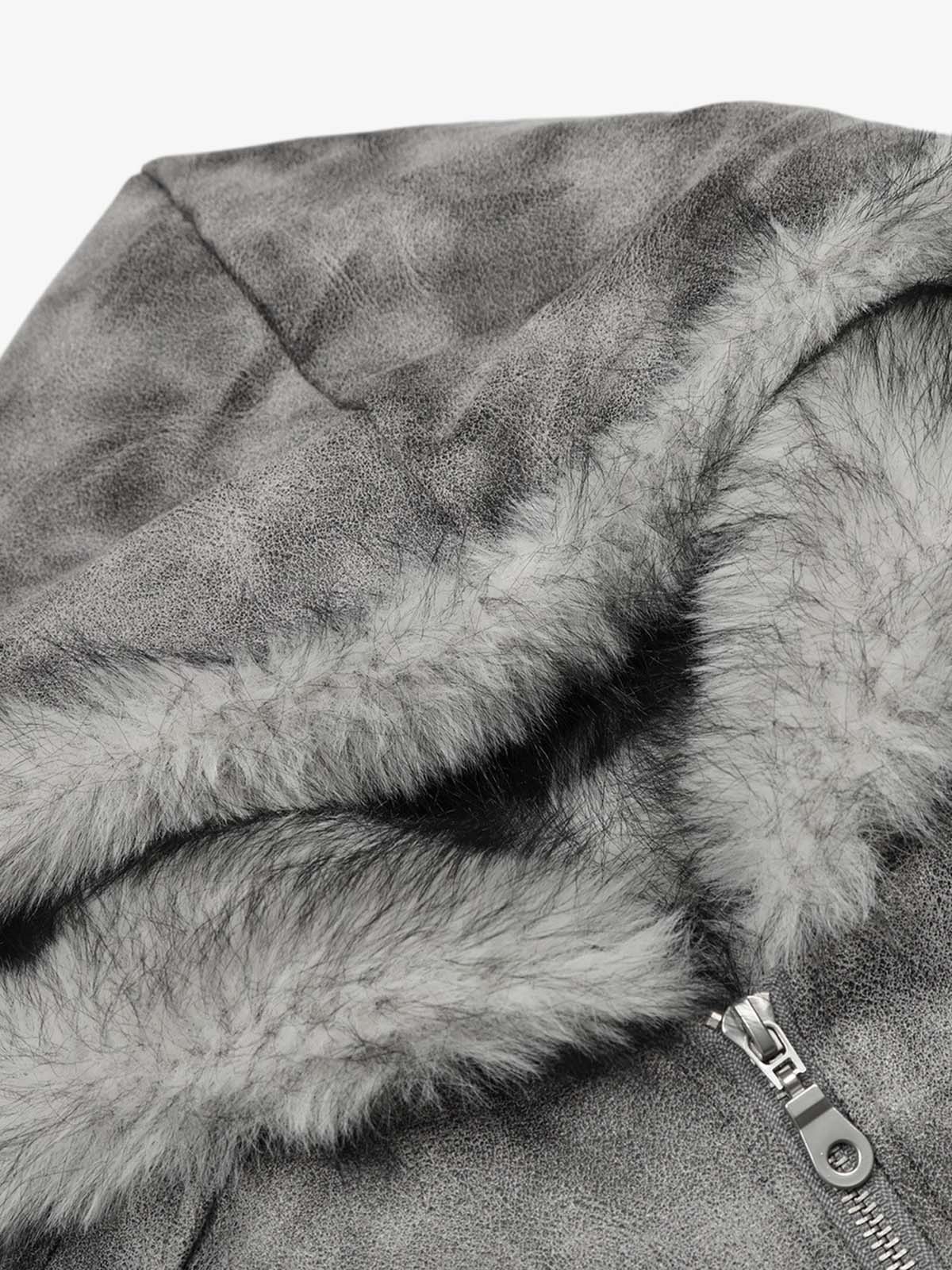 Faux Suede Vintage Wash Fur Hood Padded Jacket - Image 11