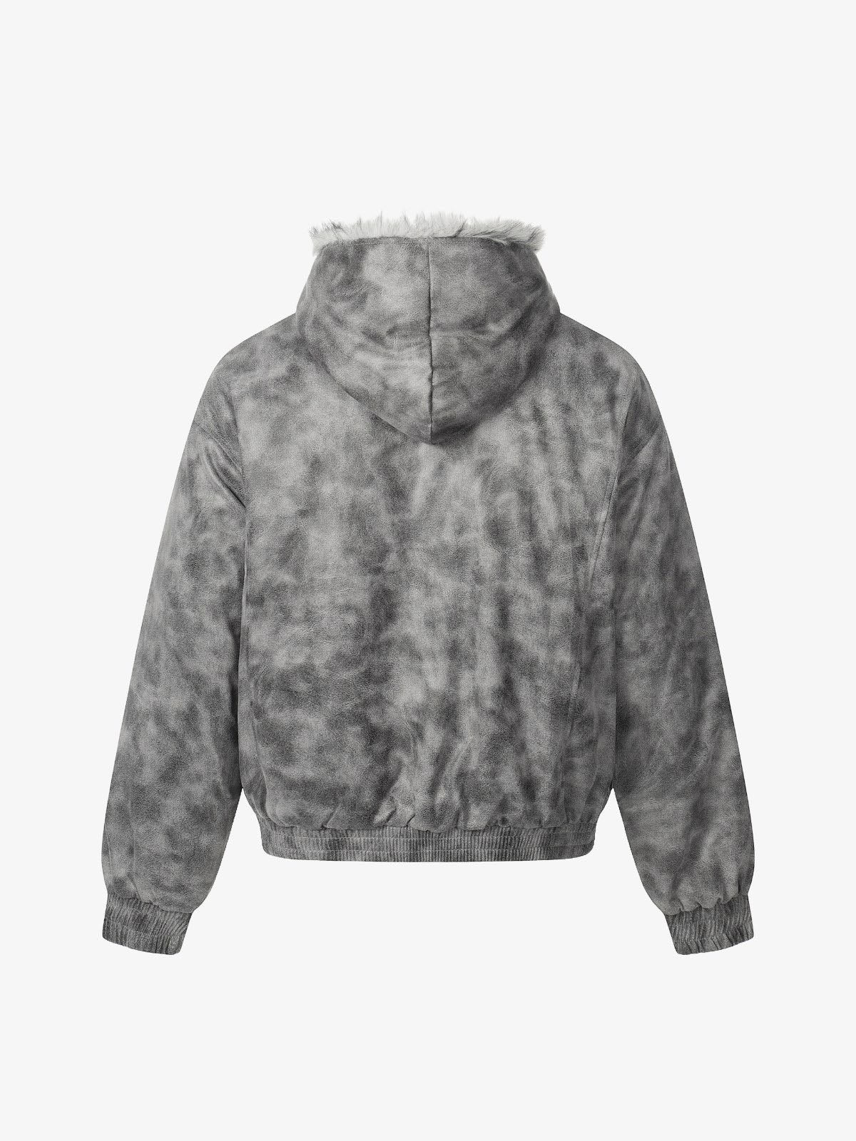 Faux Suede Vintage Wash Fur Hood Padded Jacket - Image 6