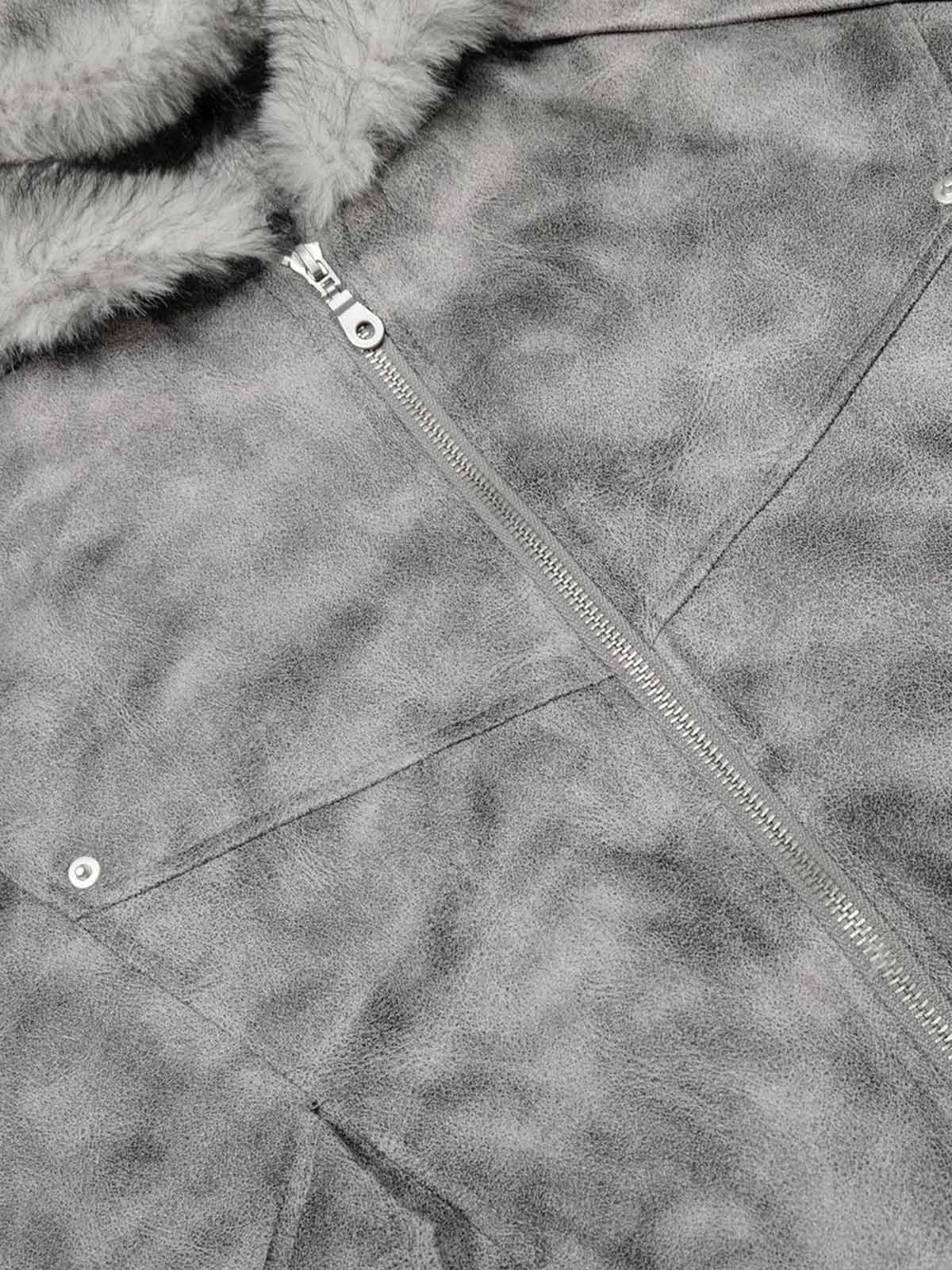 Faux Suede Vintage Wash Fur Hood Padded Jacket - Image 7