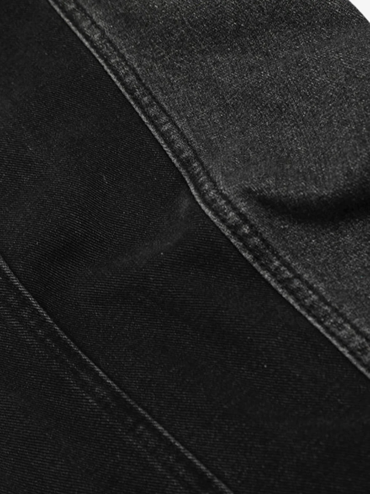 Denim Faux Two-piece Plaid Detachable Scimitar Jeans - 2435 - Image 10