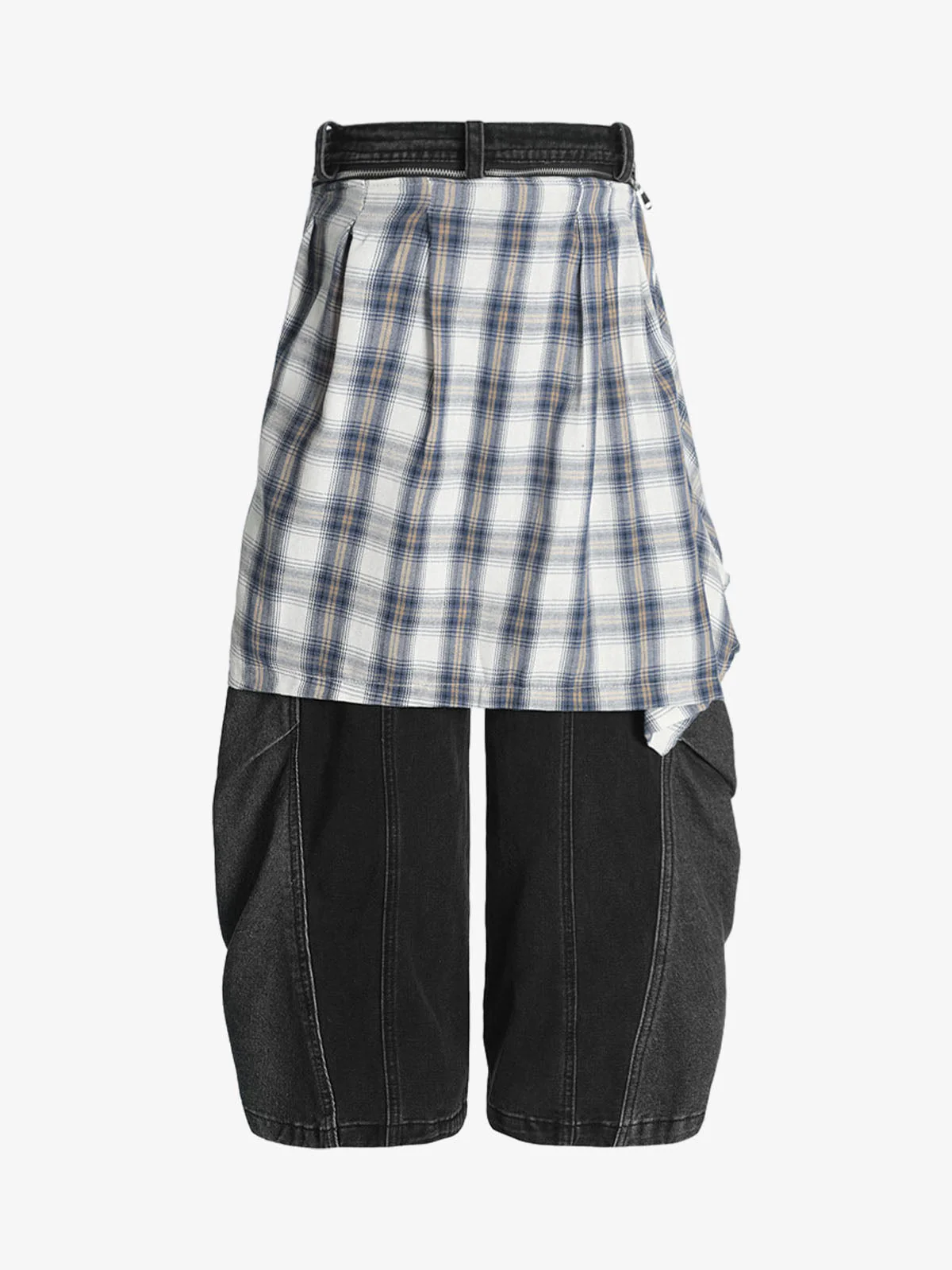 Denim Faux Two-piece Plaid Detachable Scimitar Jeans - 2435 - Image 6
