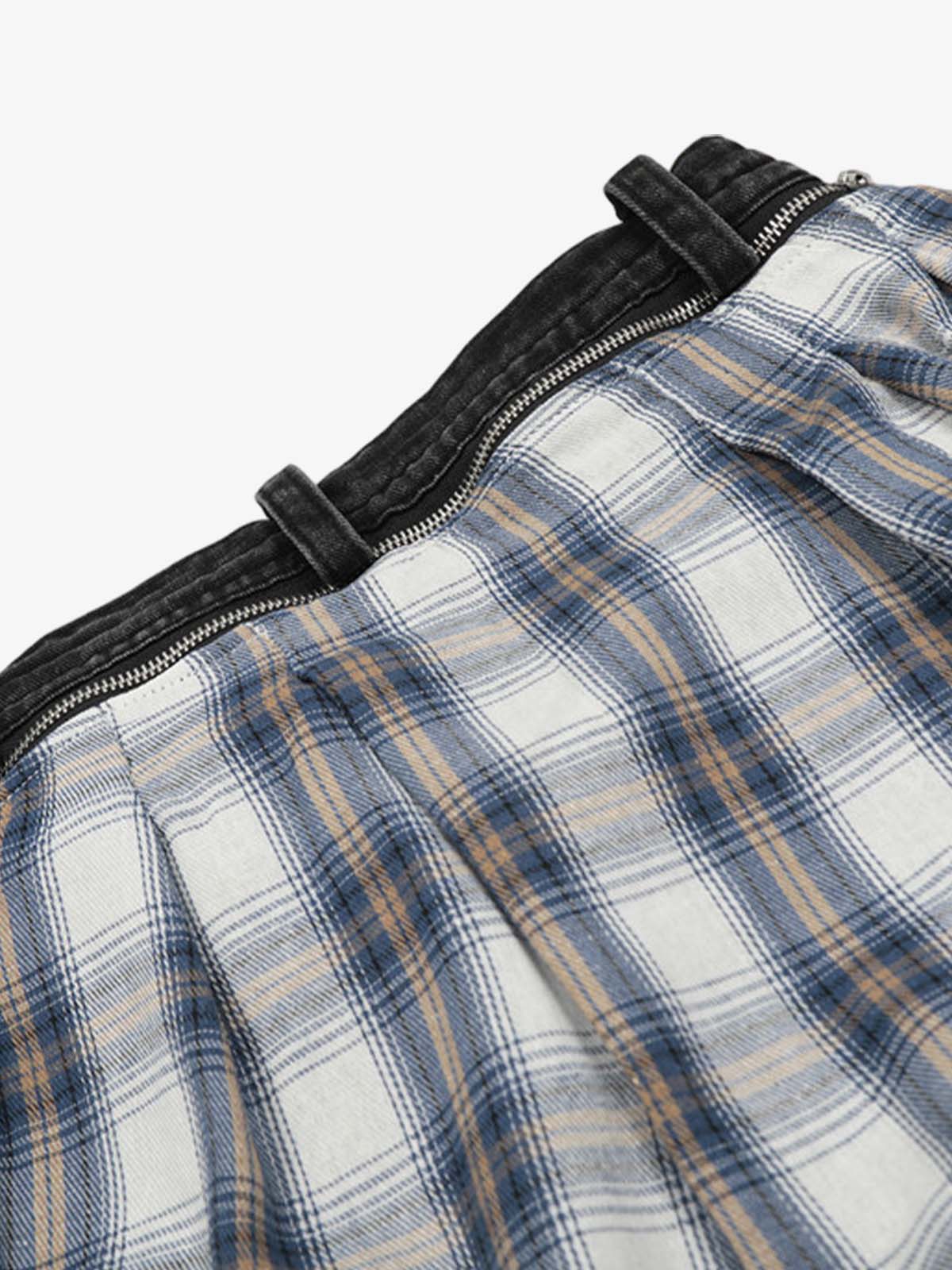 Denim Faux Two-piece Plaid Detachable Scimitar Jeans - 2435 - Image 9