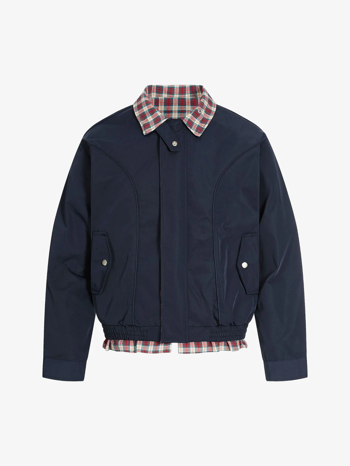 Faux Two-Piece Plaid Layered Workwear Jacket - Image 2
