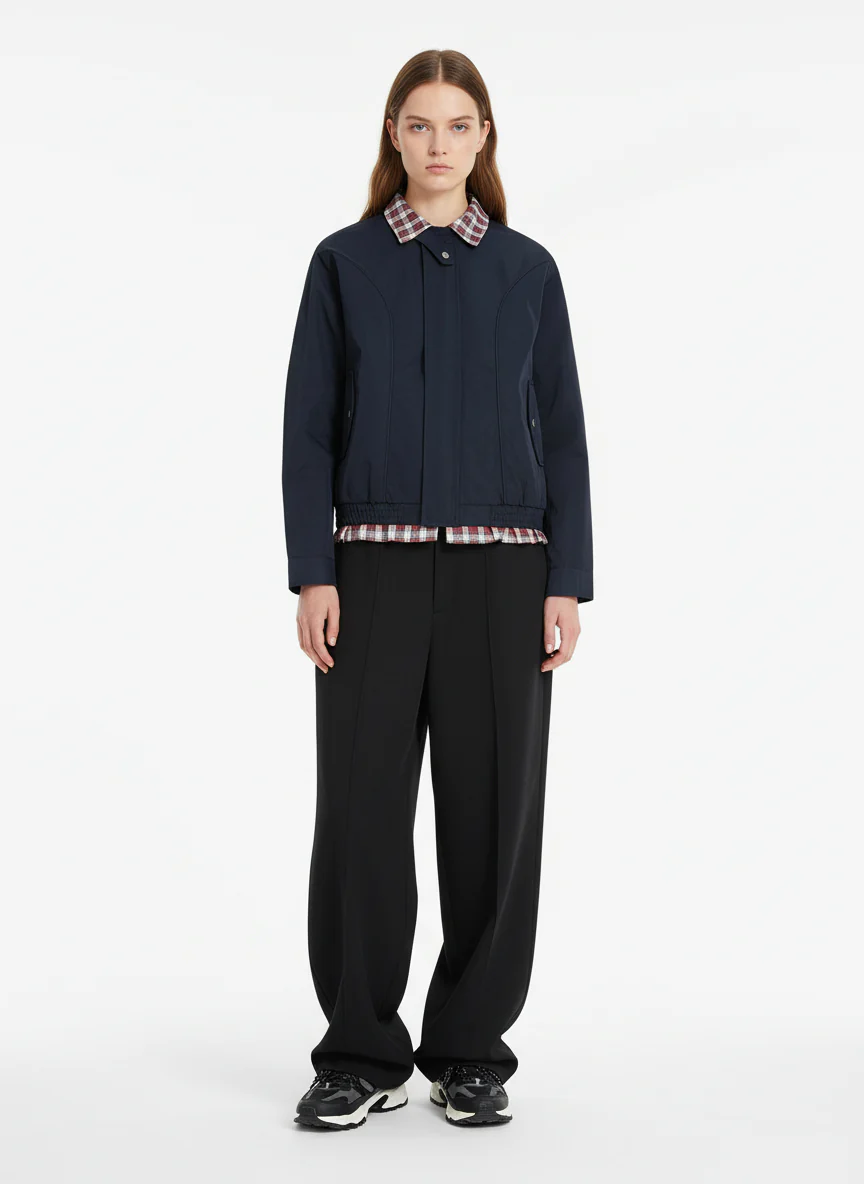 Faux Two-Piece Plaid Layered Workwear Jacket - Image 3