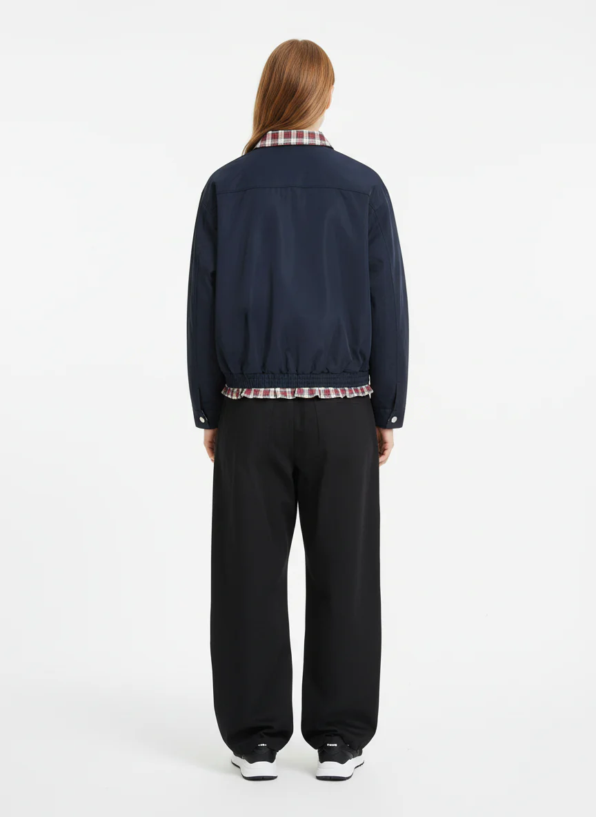 Faux Two-Piece Plaid Layered Workwear Jacket - Image 4