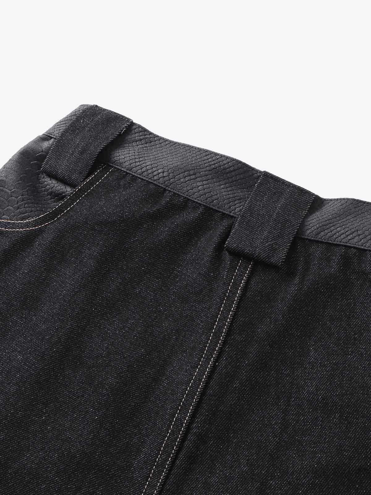 Flame Embroidered Wide Leg Washed Denim Jeans - Image 6