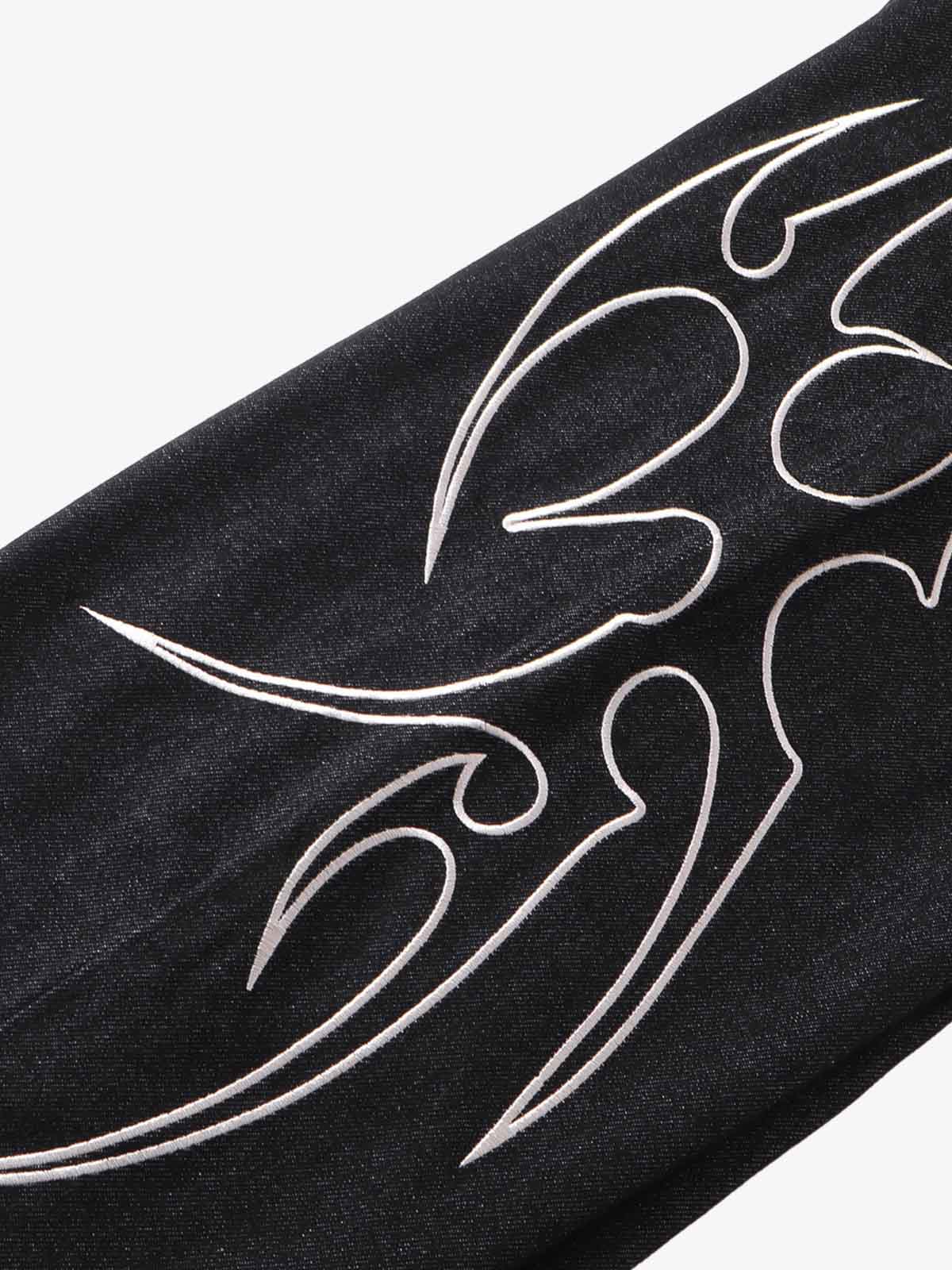 Flame Embroidered Wide Leg Washed Denim Jeans - Image 8