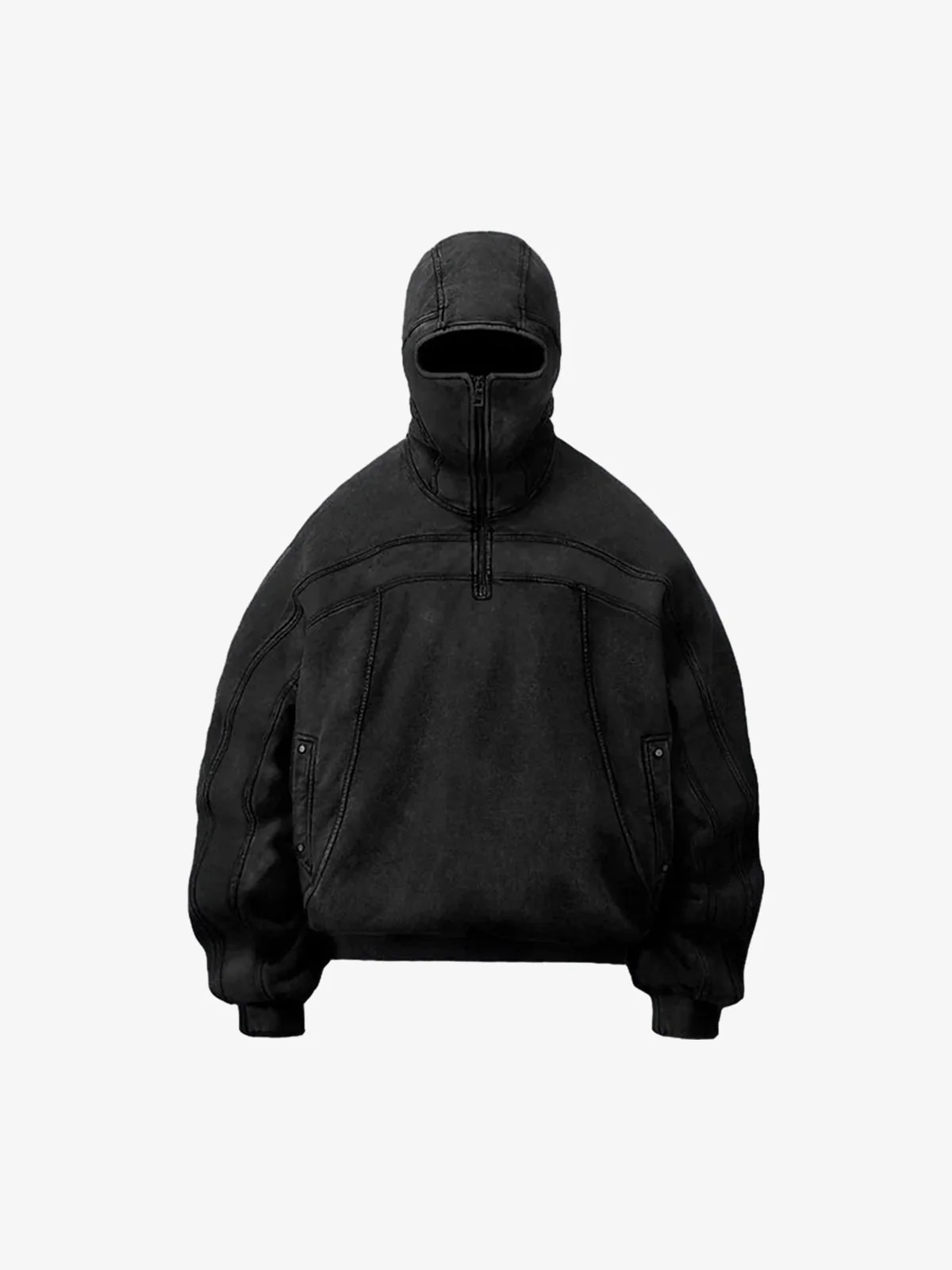 Fleece Retro Zipper Eye-Hood Design Hooded Jacket - 2489 - Image 2