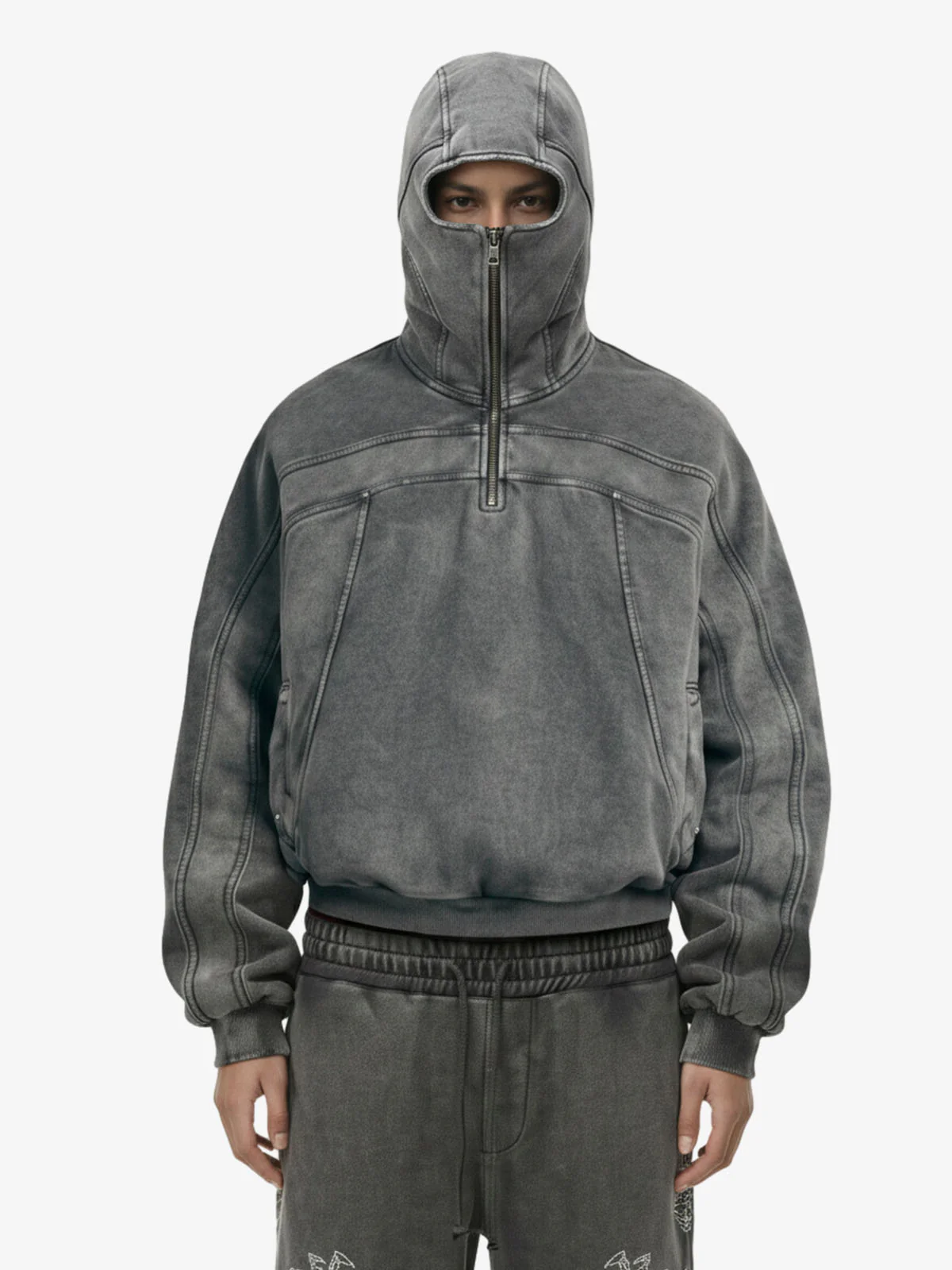 Fleece Retro Zipper Eye-Hood Design Hooded Jacket - 2489 - Image 3