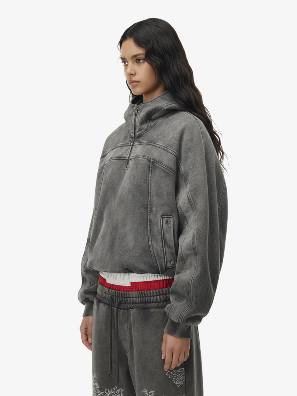 Fleece Retro Zipper Eye-Hood Design Hooded Jacket - 2489 - Image 4
