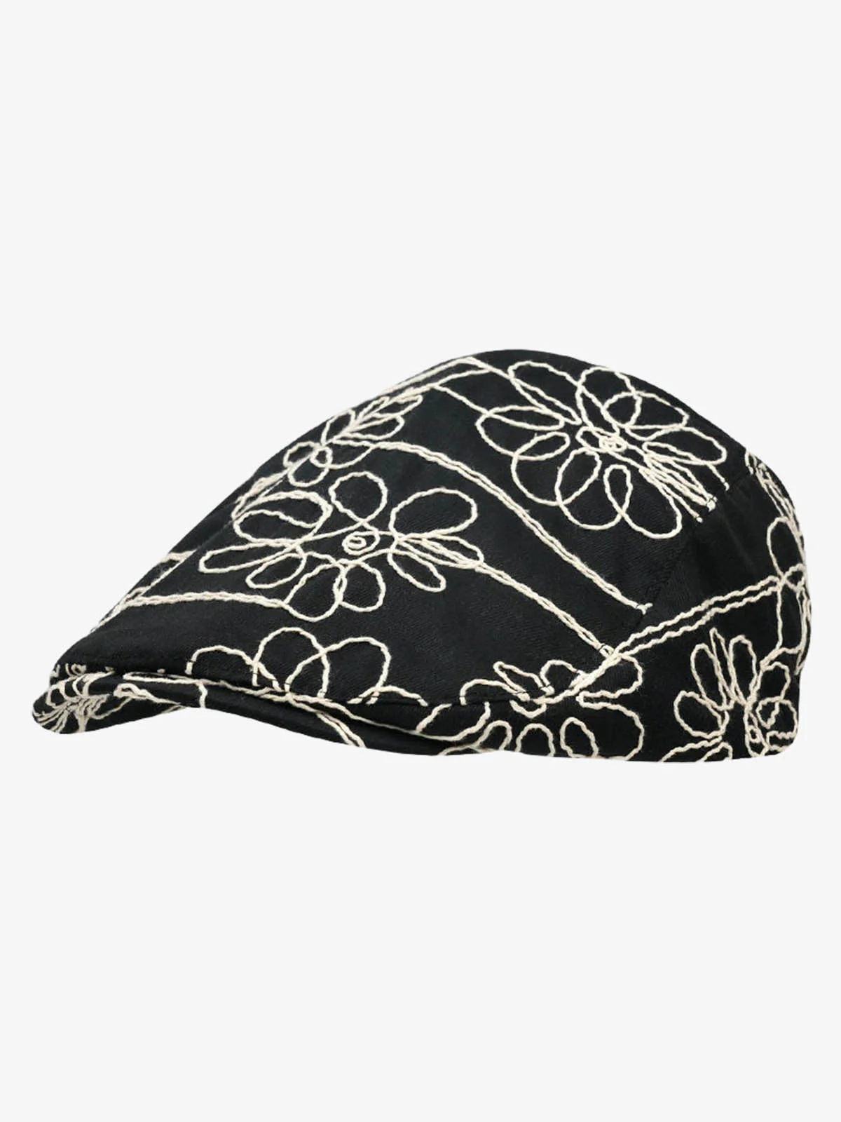 Floral Embroidered Cotton Flat Cap