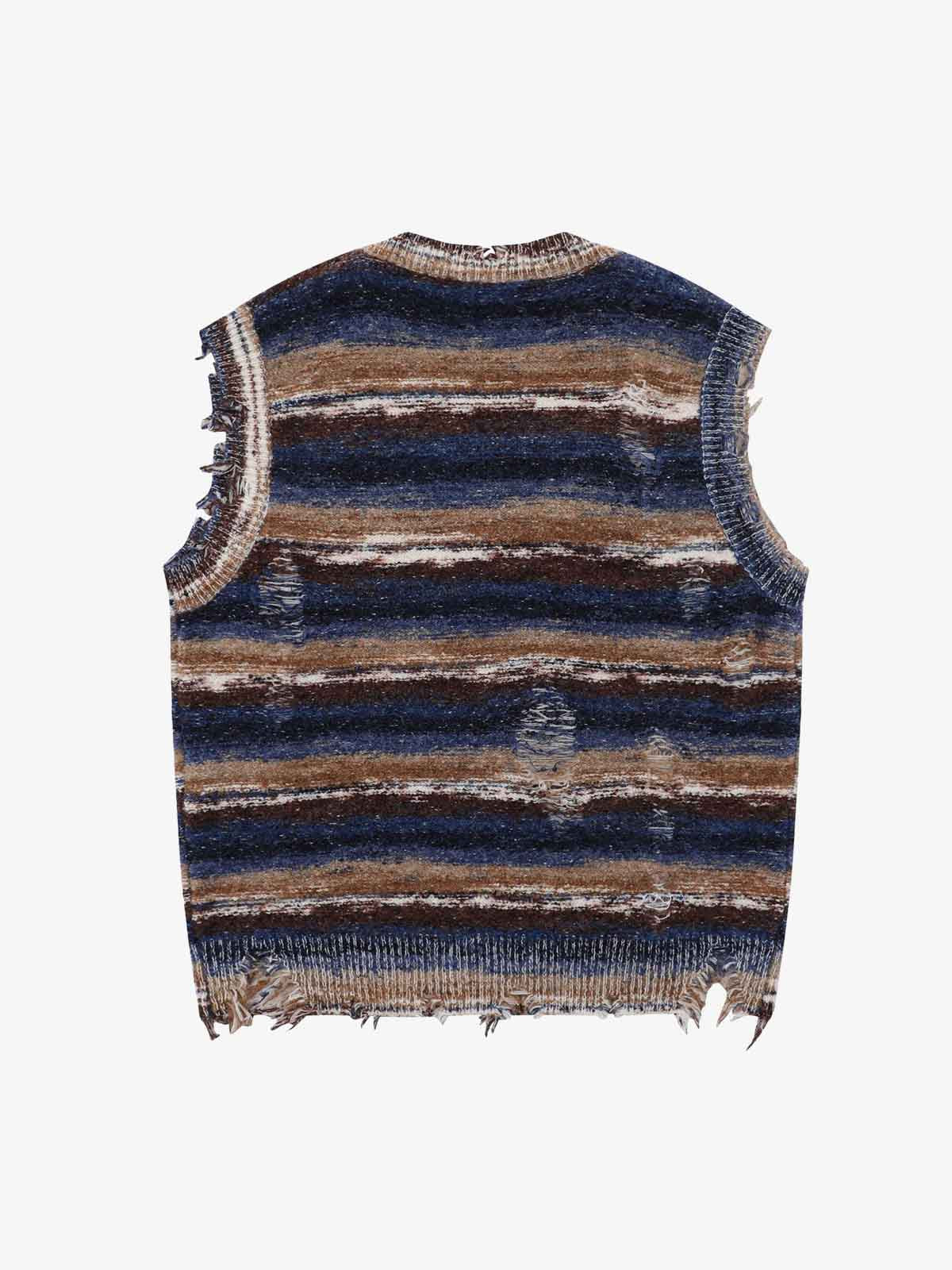 Frayed Edge Striped V Neck Knit Vest - Image 10