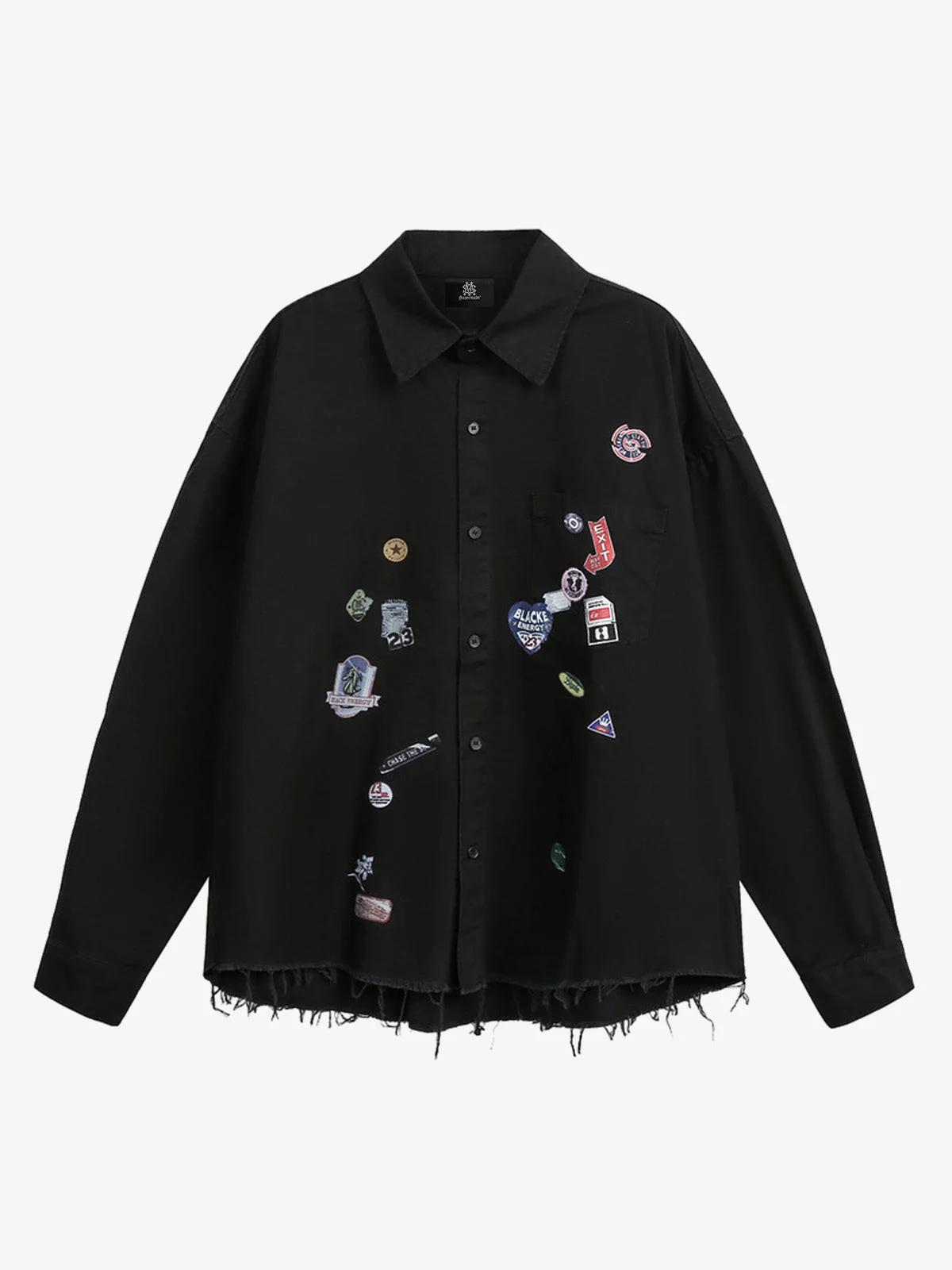 Fun Distressed Raw-Edge Printed Long-Sleeved Shirt - Image 2