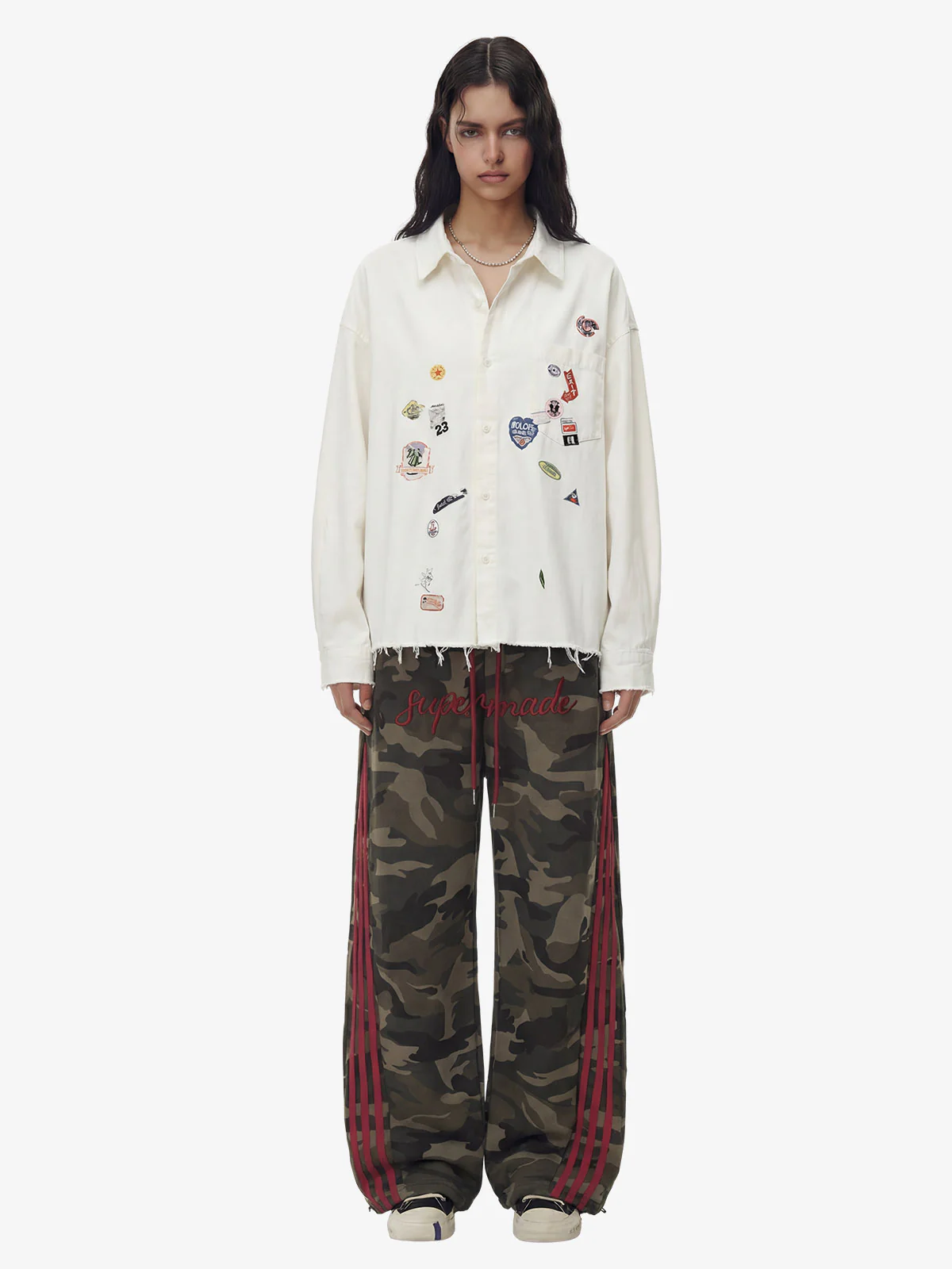 Fun Distressed Raw-Edge Printed Long-Sleeved Shirt - Image 4