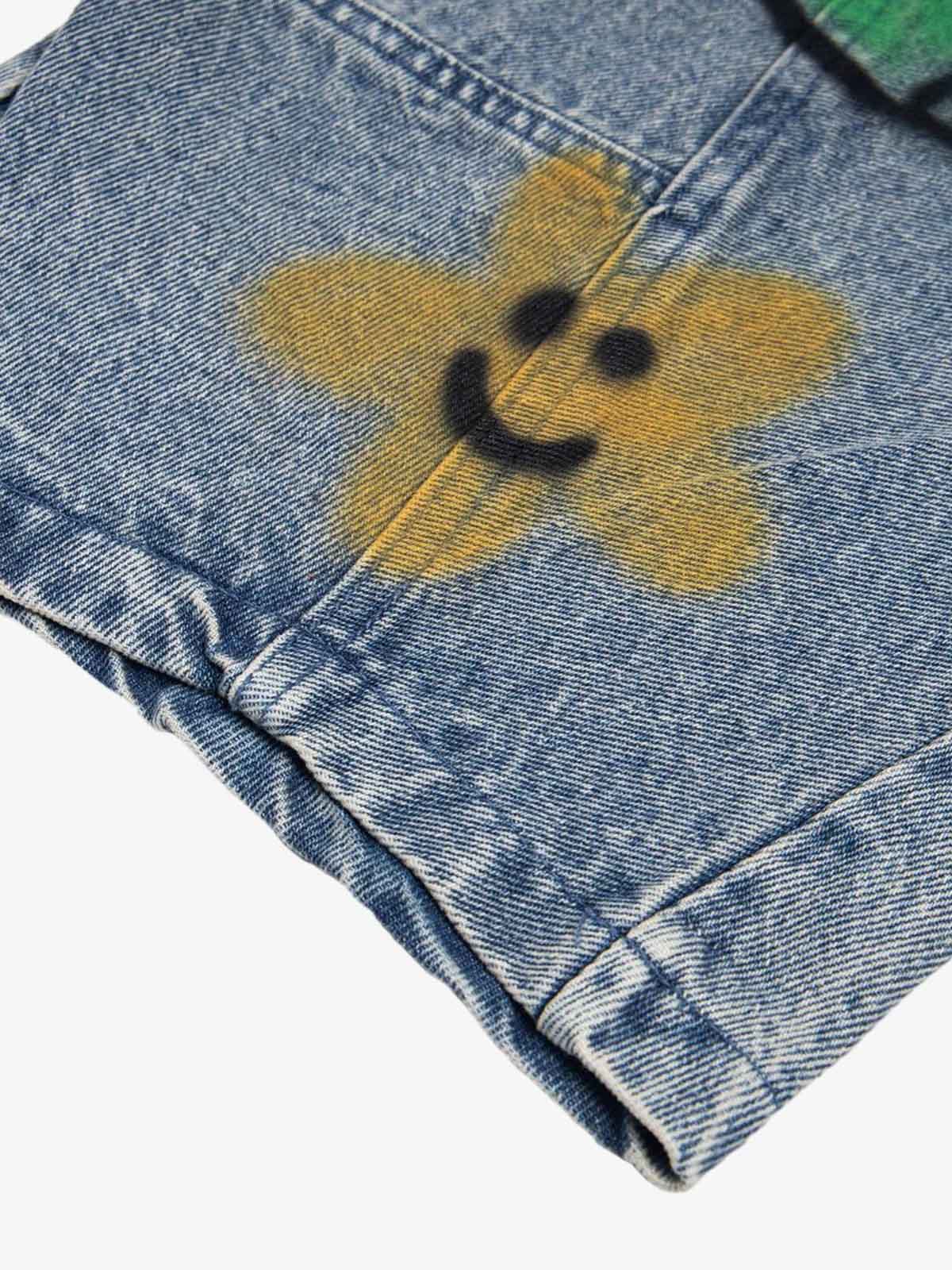 Fun Pattern Hand-Painted Print Denim Washed Jeans - Image 5