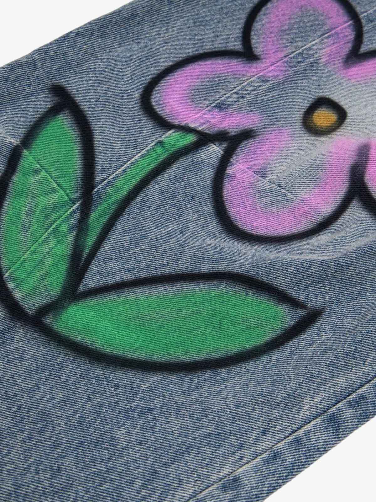 Fun Pattern Hand-Painted Print Denim Washed Jeans - Image 8