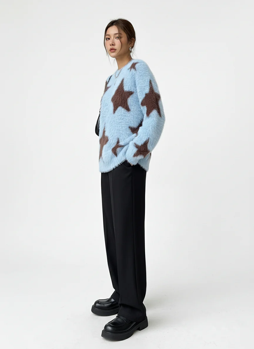 Fun Star Jacquard Sweater Crew Neck Sweater - Image 4