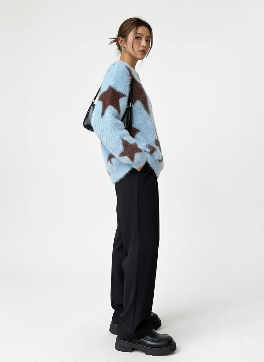Fun Star Jacquard Sweater Crew Neck Sweater - Image 5